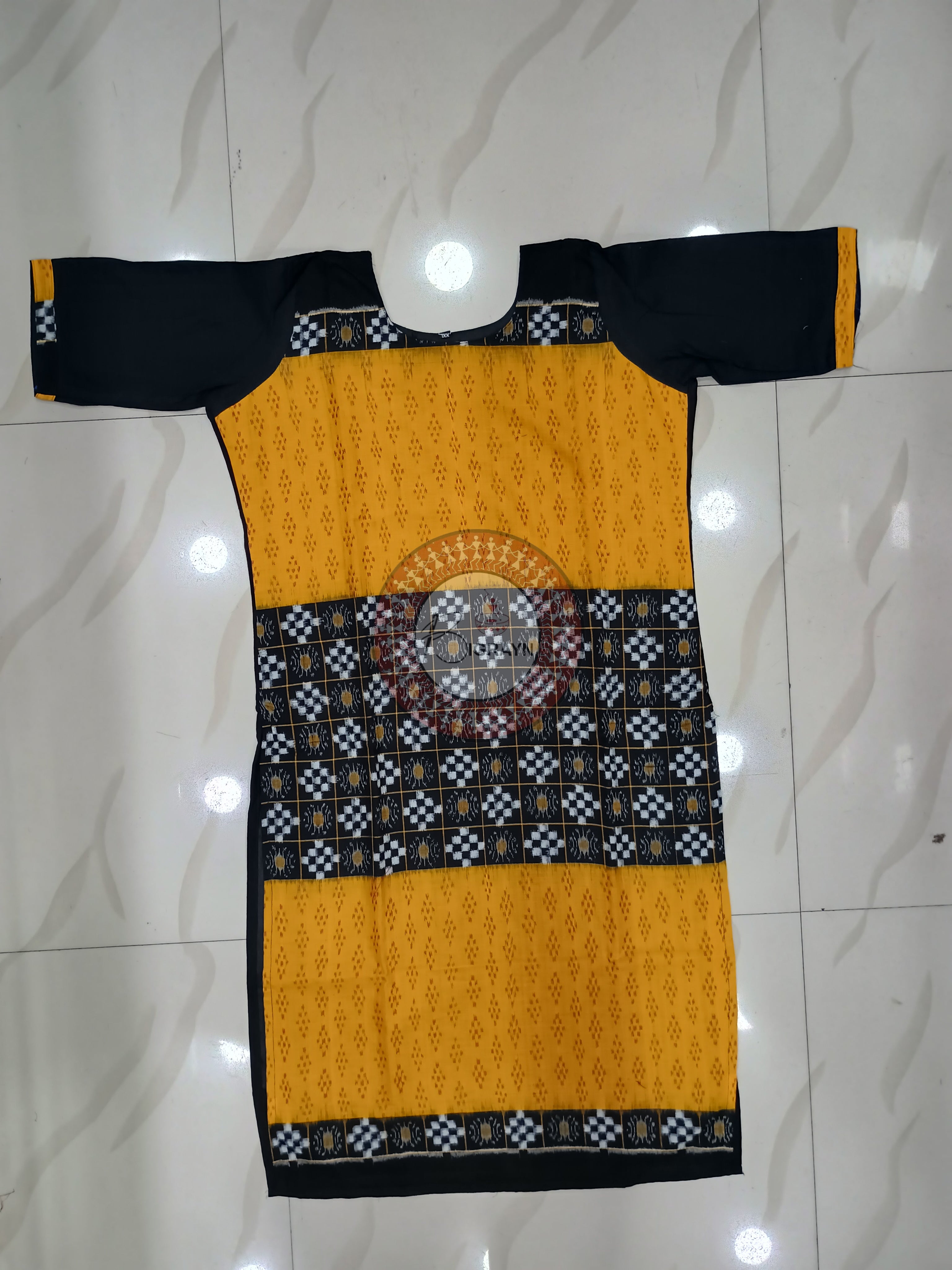 Black Yellow Red Pasapali Designer A-Line Kurti