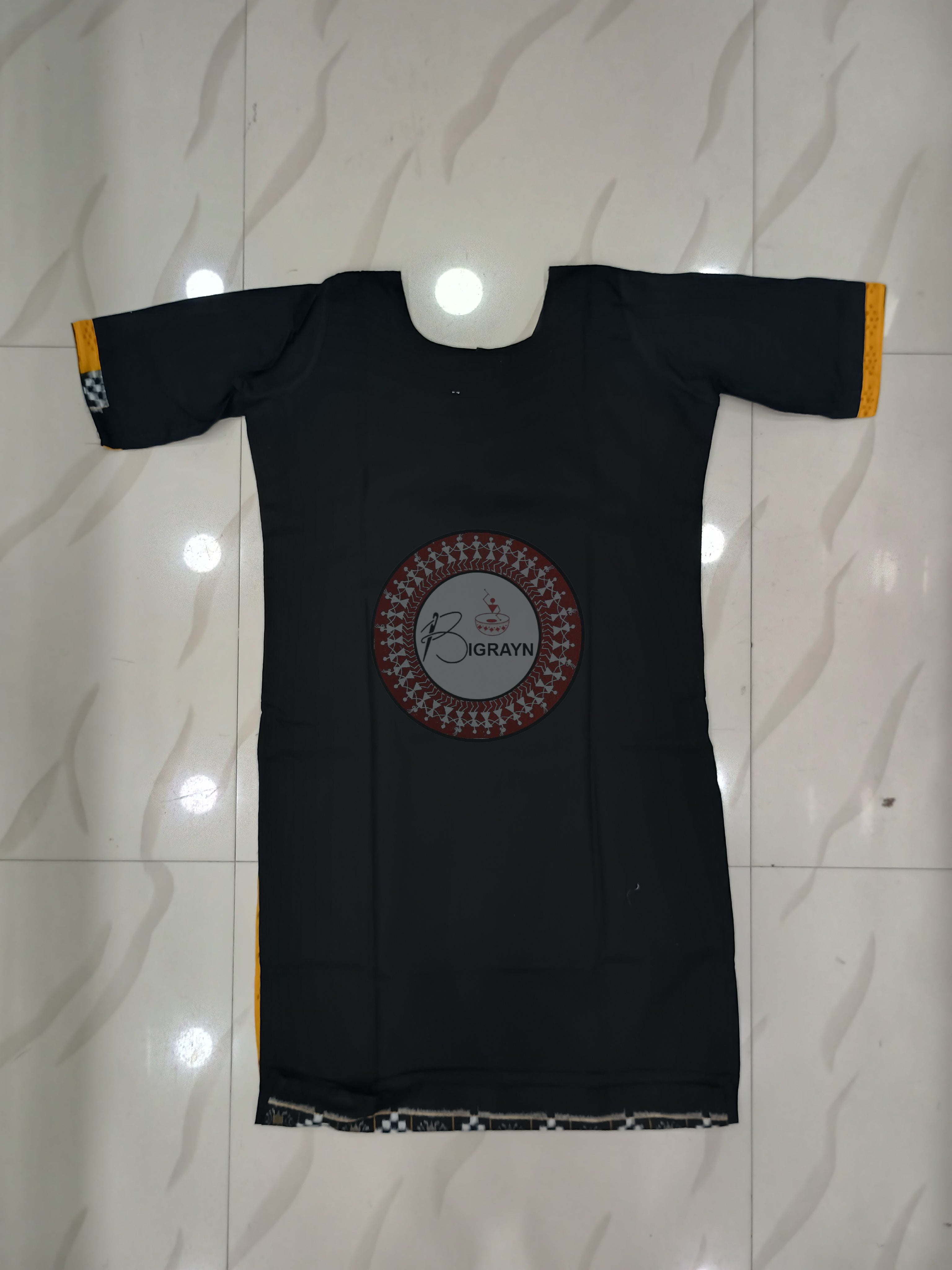 Black Yellow Red Pasapali Designer A-Line Kurti