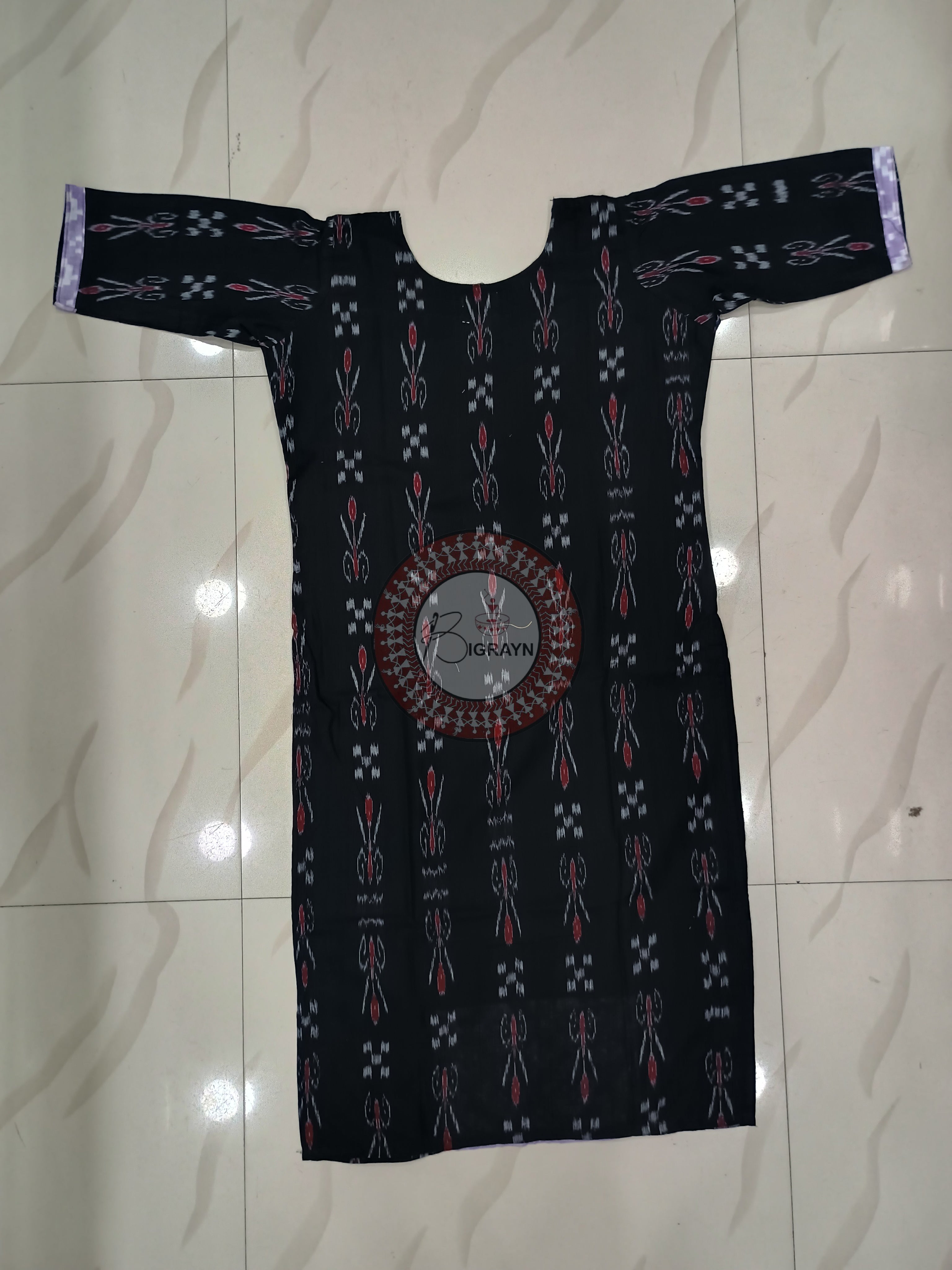 Black Light Blue Designer A-Line Kurti