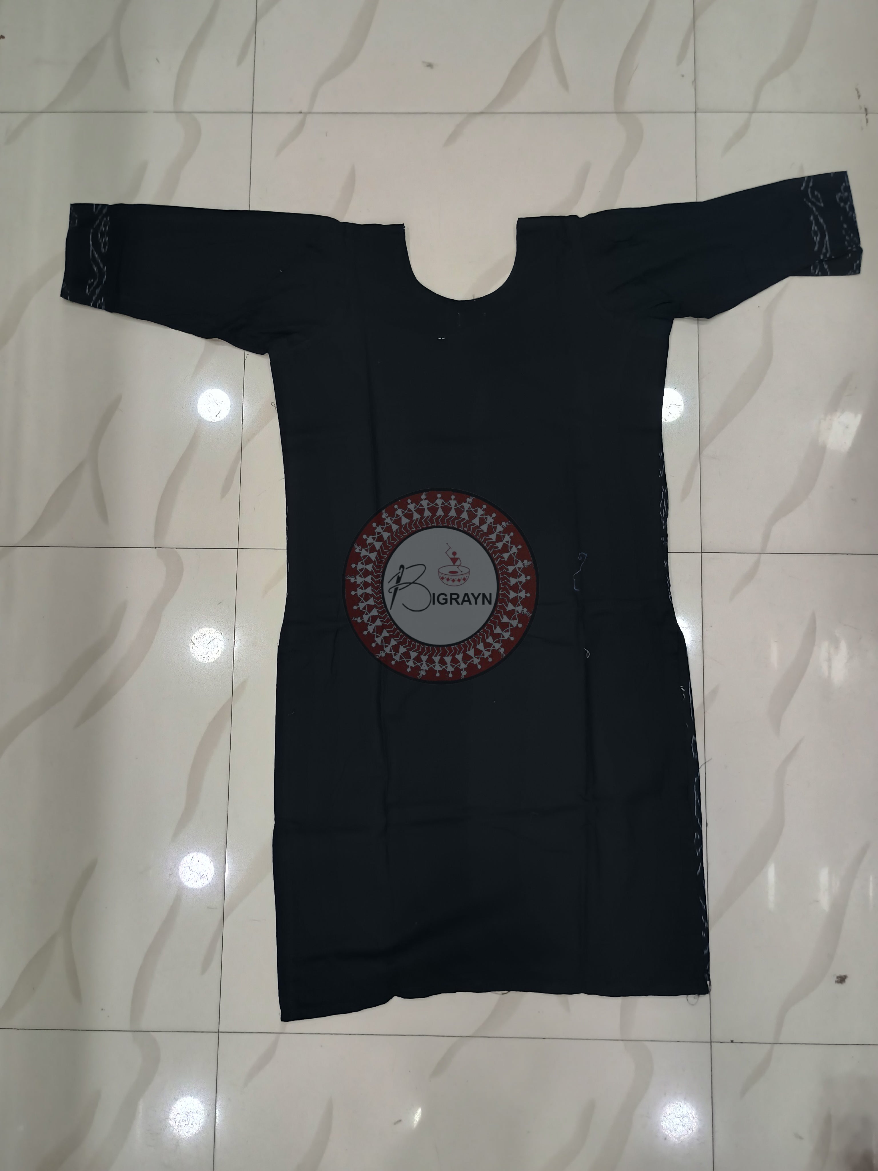 Black Blue Pasapali Designer A-Line Kurti