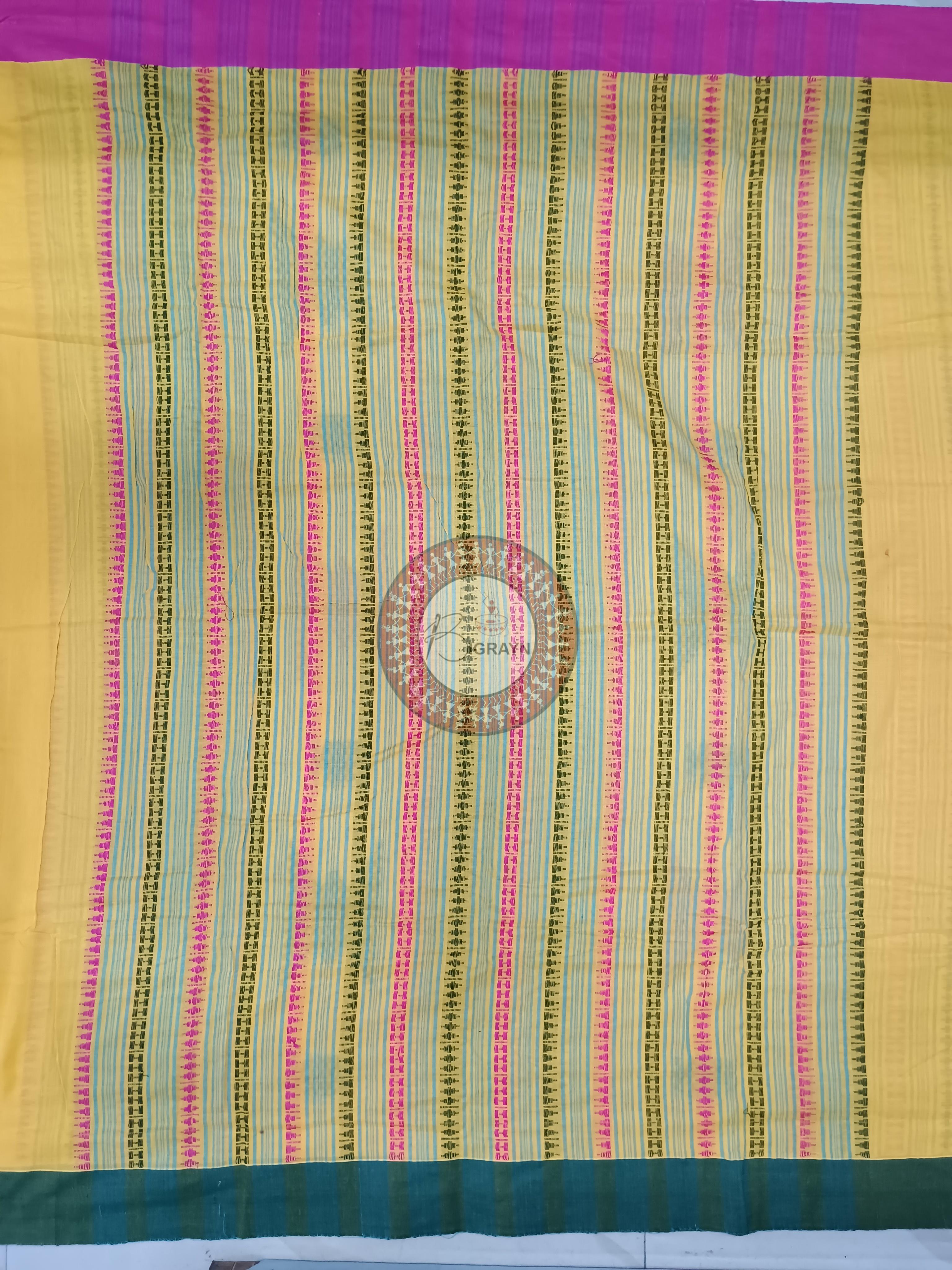 Yellow Ganga Jamuna Border Odisha Handloom Kotpad Cotton Saree