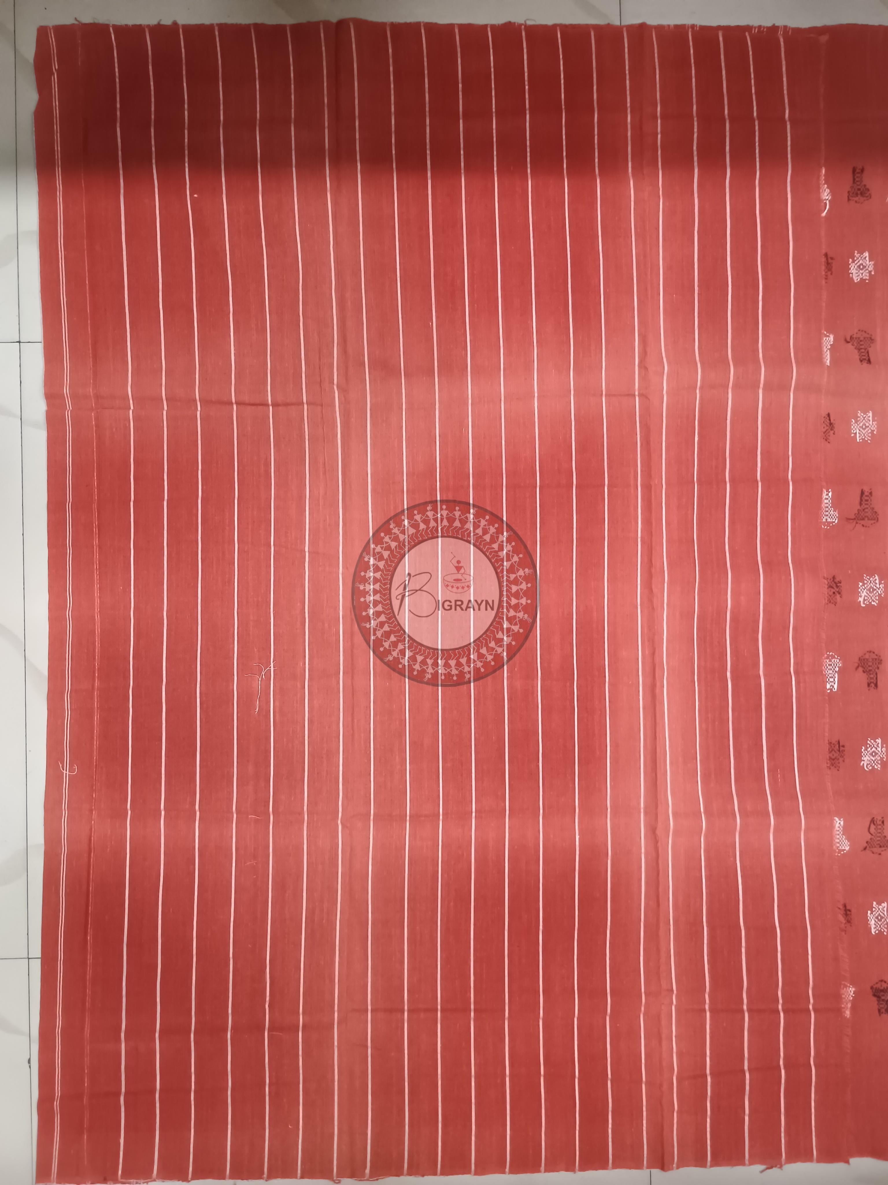 White Red Stripe Fish Odisha Handloom Kotpad Cotton Saree