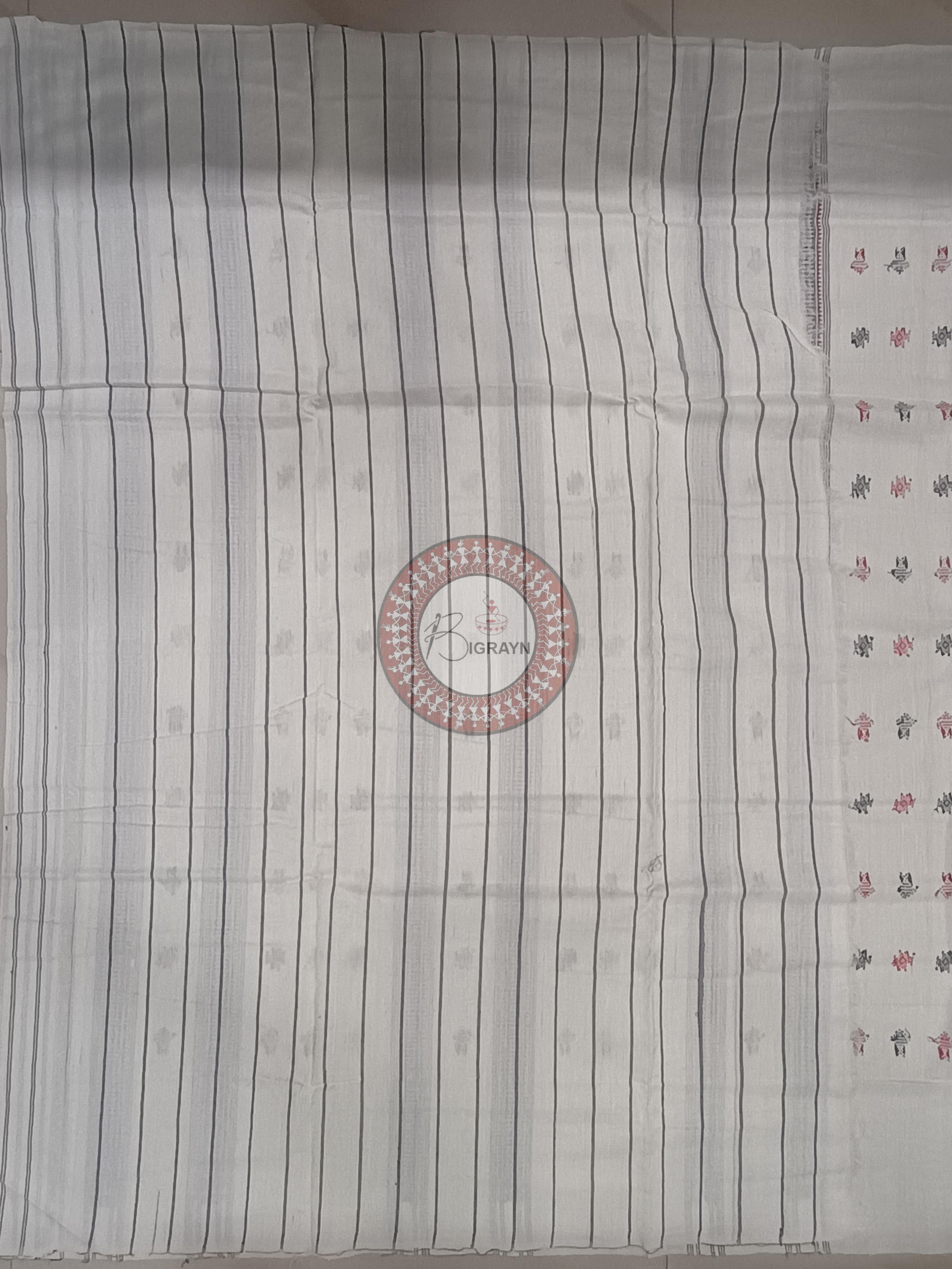 Black White Stripe With Fish Odisha Handloom Kotpad Cotton Saree