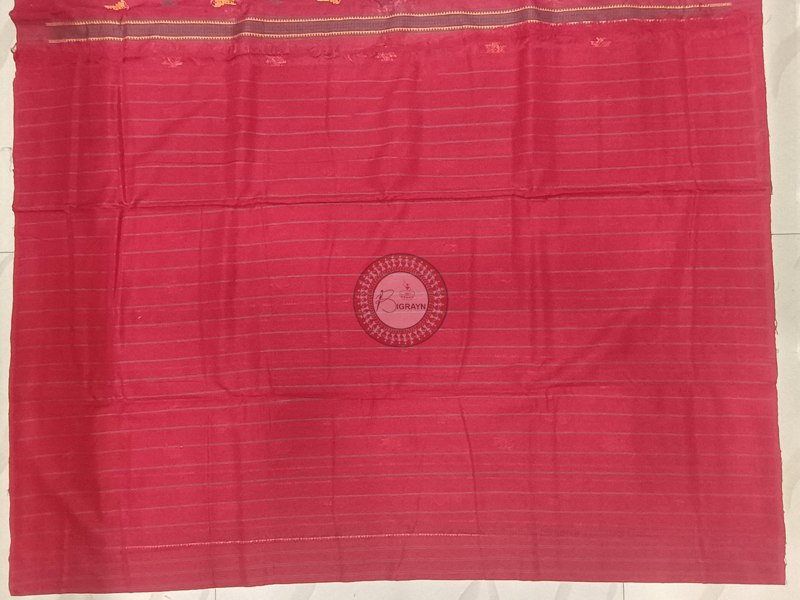 Green Red Fish Odisha Handloom Kotpad Cotton Saree