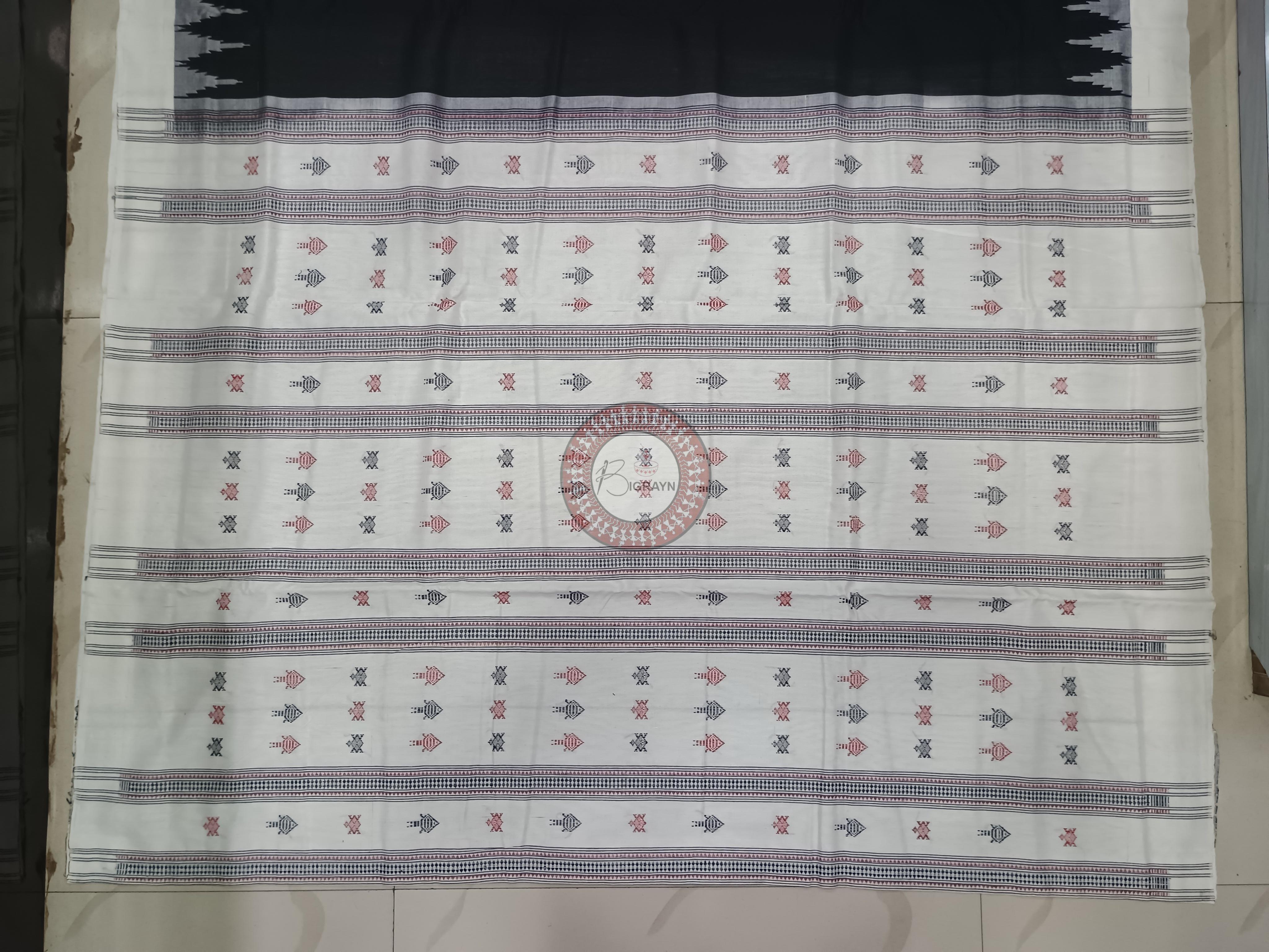 Black White Fish Odisha Handloom Kotpad Cotton Saree