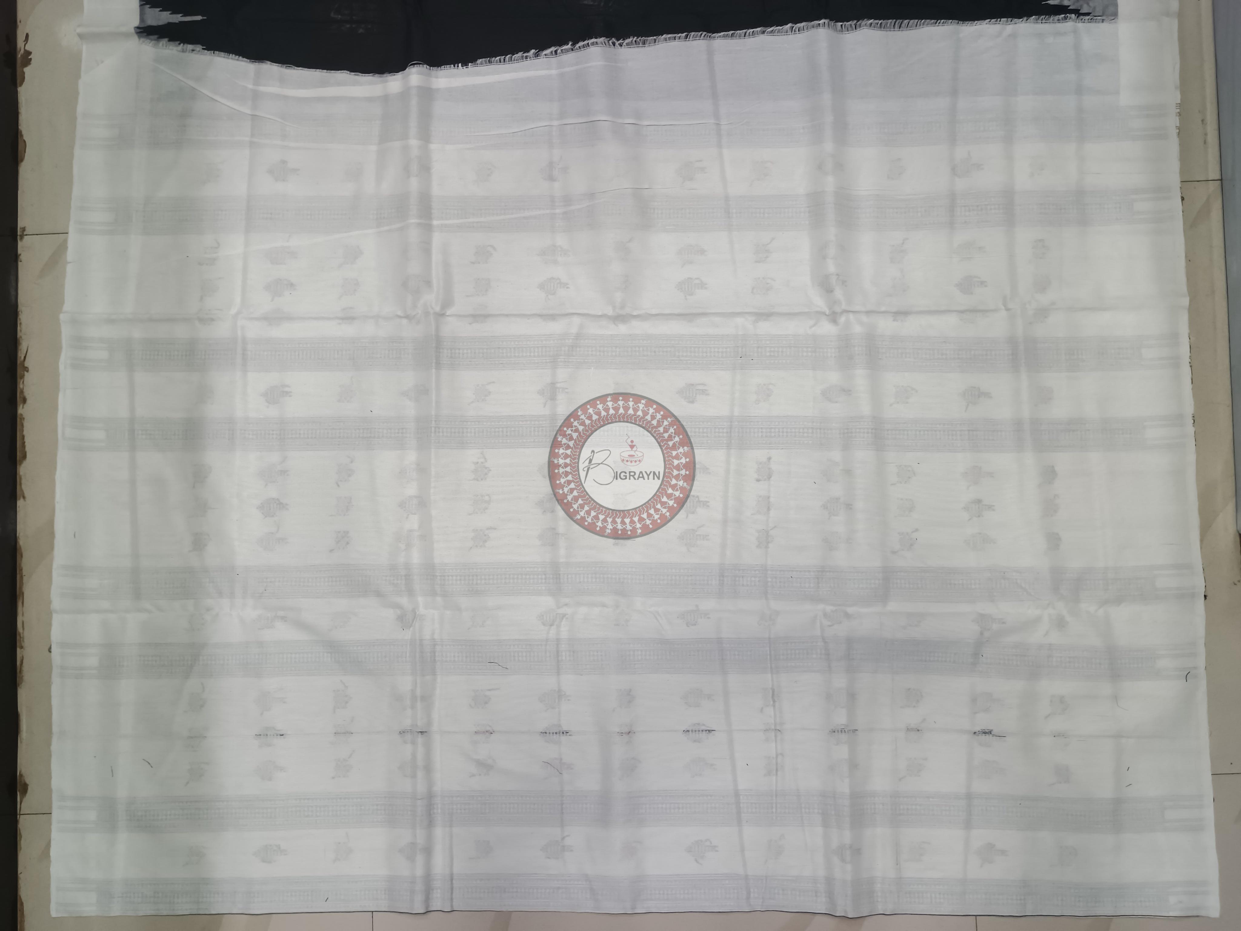 Black White Fish Odisha Handloom Kotpad Cotton Saree