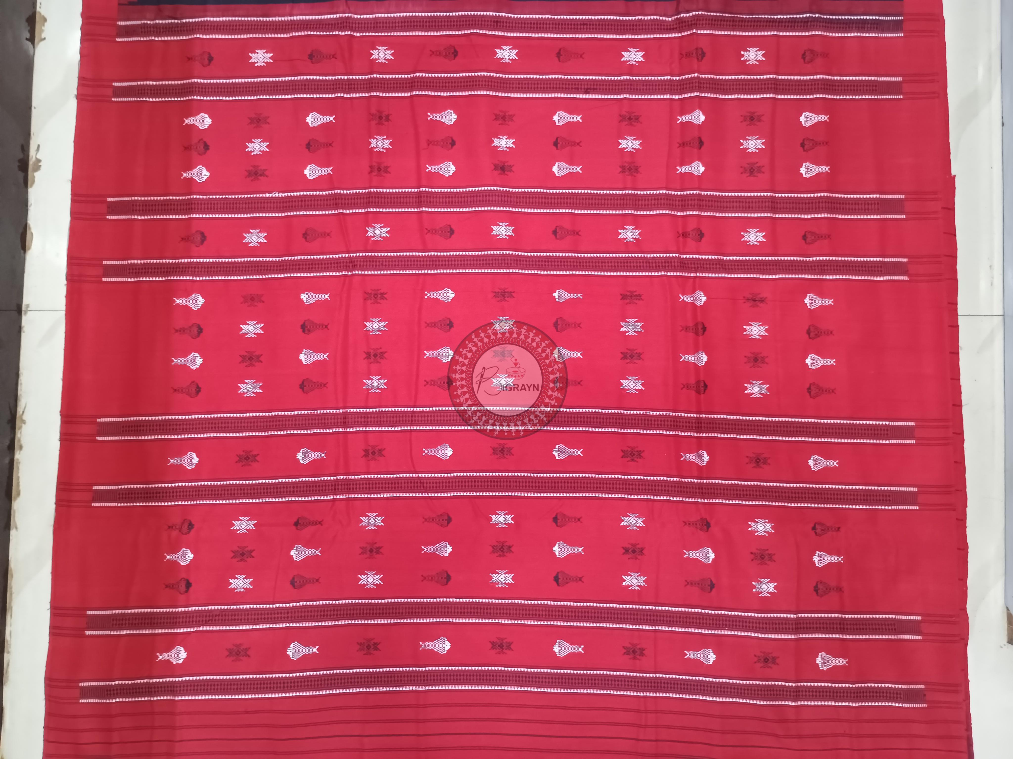 Black Red Stripe With Fish Odisha Handloom Kotpad Cotton Saree