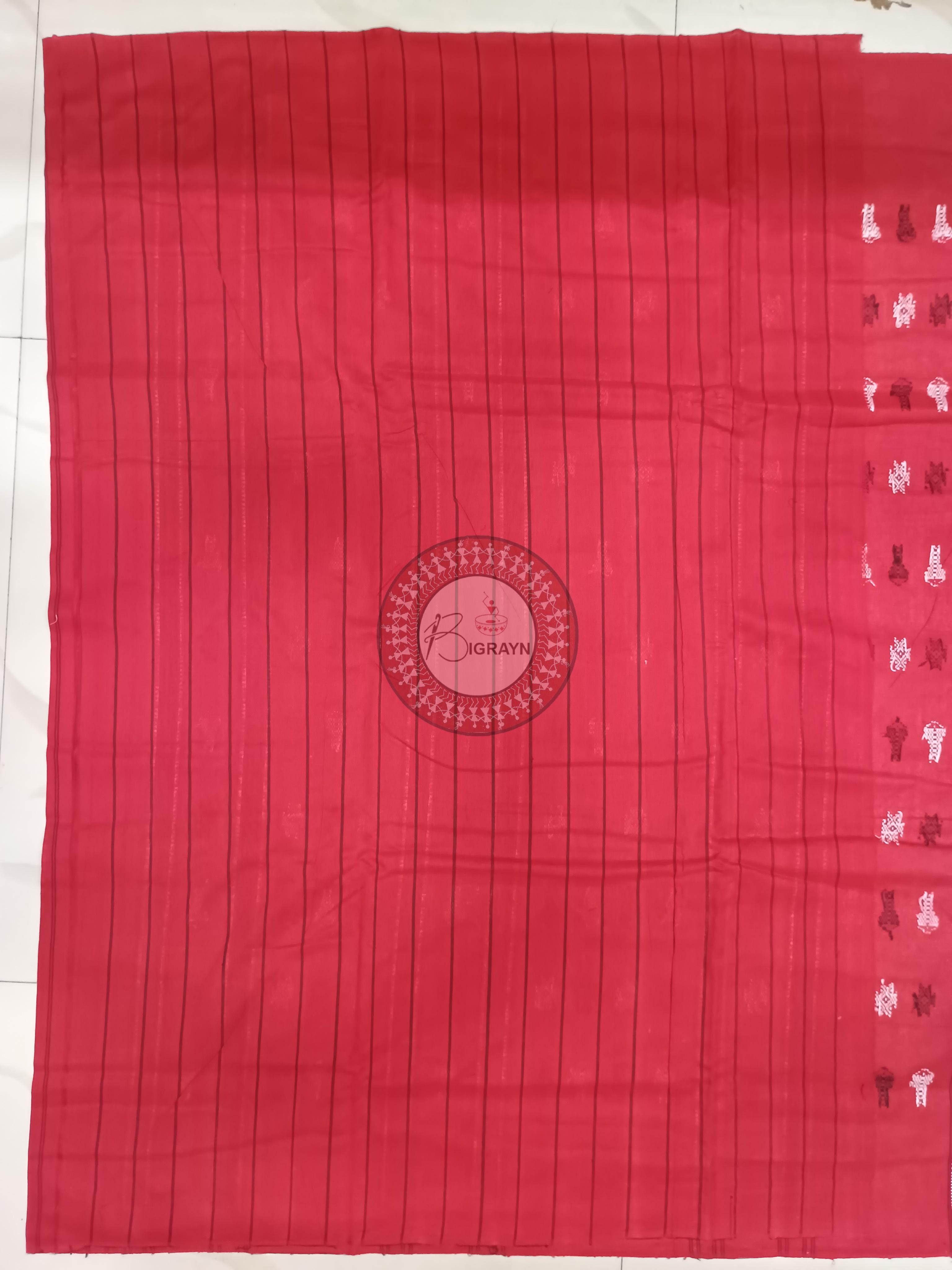 Black Red Stripe With Fish Odisha Handloom Kotpad Cotton Saree