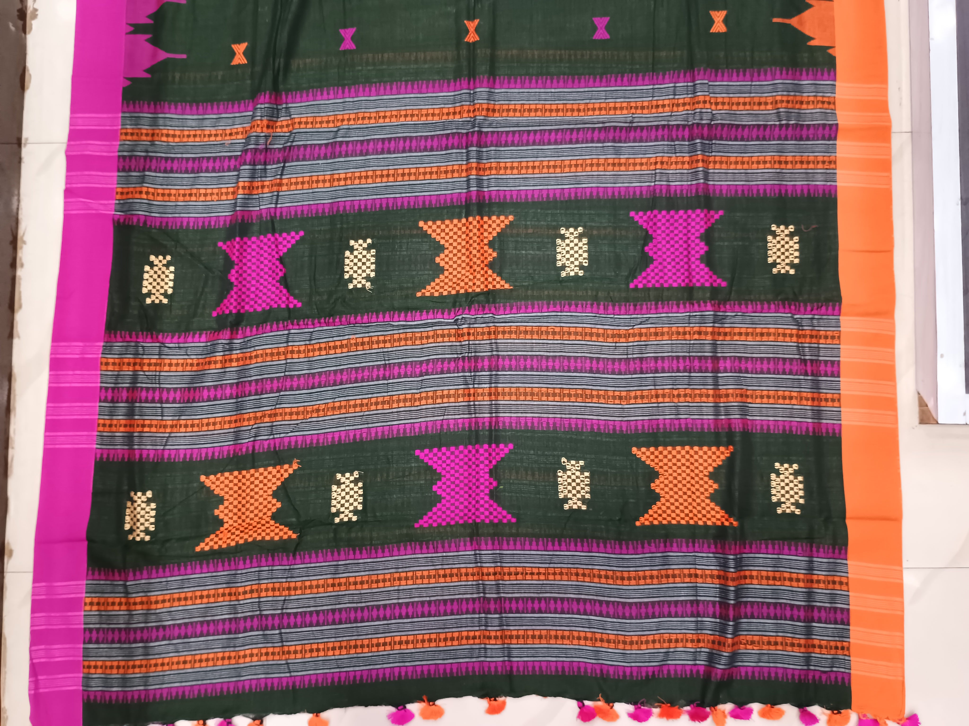 Deep Green Ganga Jamuna Border Odisha Handloom Kotpad Cotton Saree