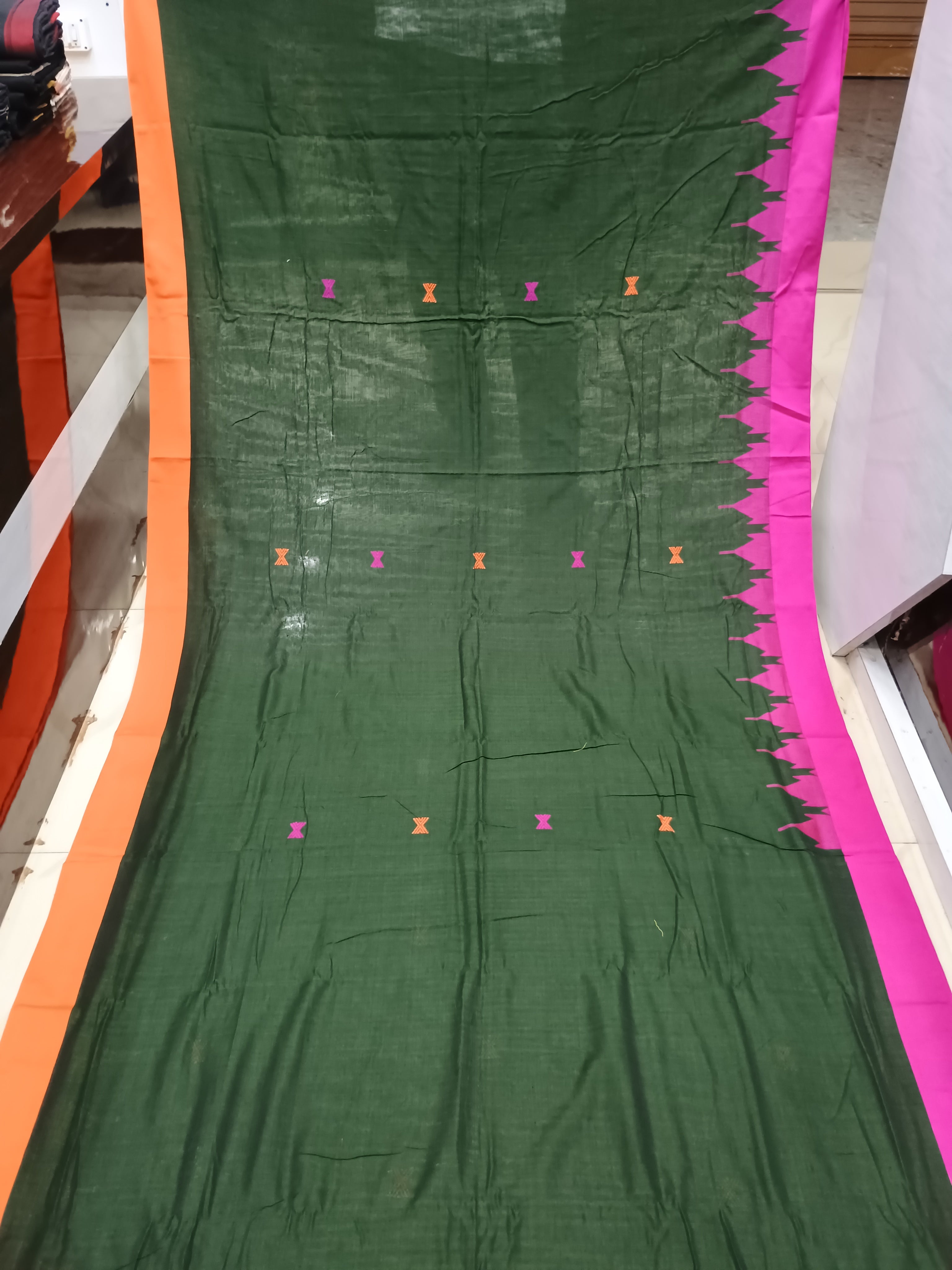Deep Green Ganga Jamuna Border Odisha Handloom Kotpad Cotton Saree