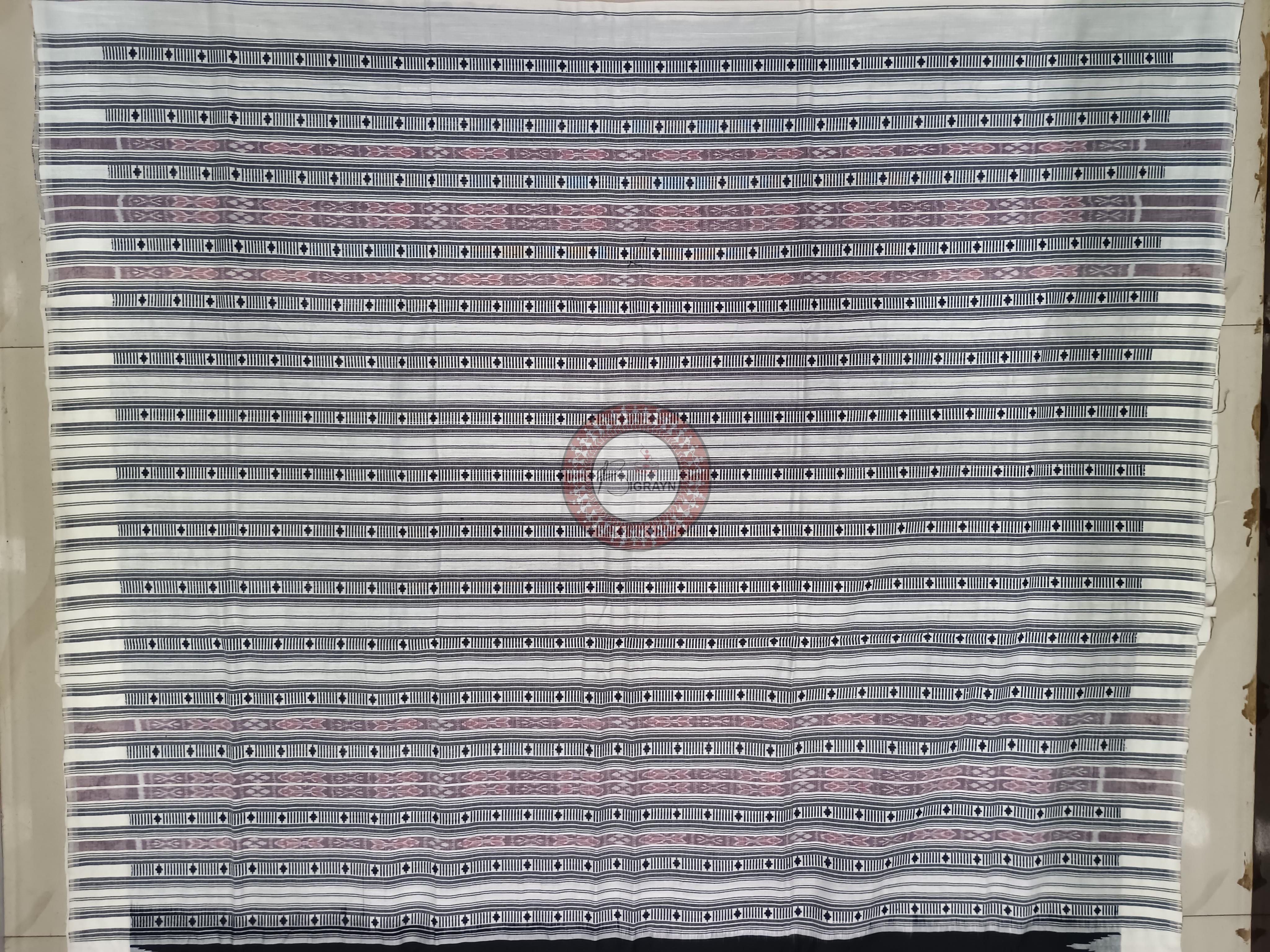 Black White Stripe With Fish Odisha Handloom Kotpad Cotton Saree