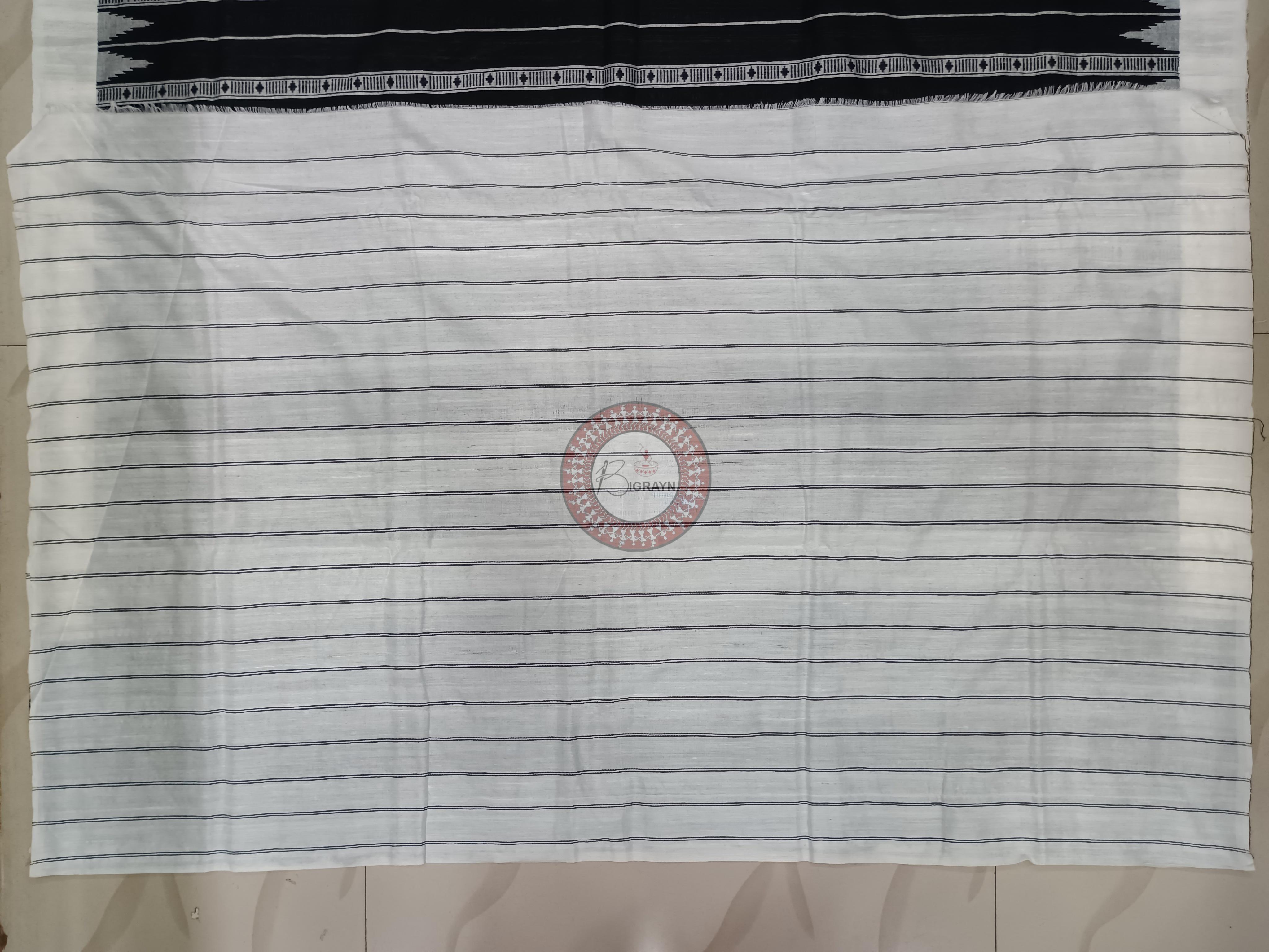 Black White Stripe With Fish Odisha Handloom Kotpad Cotton Saree