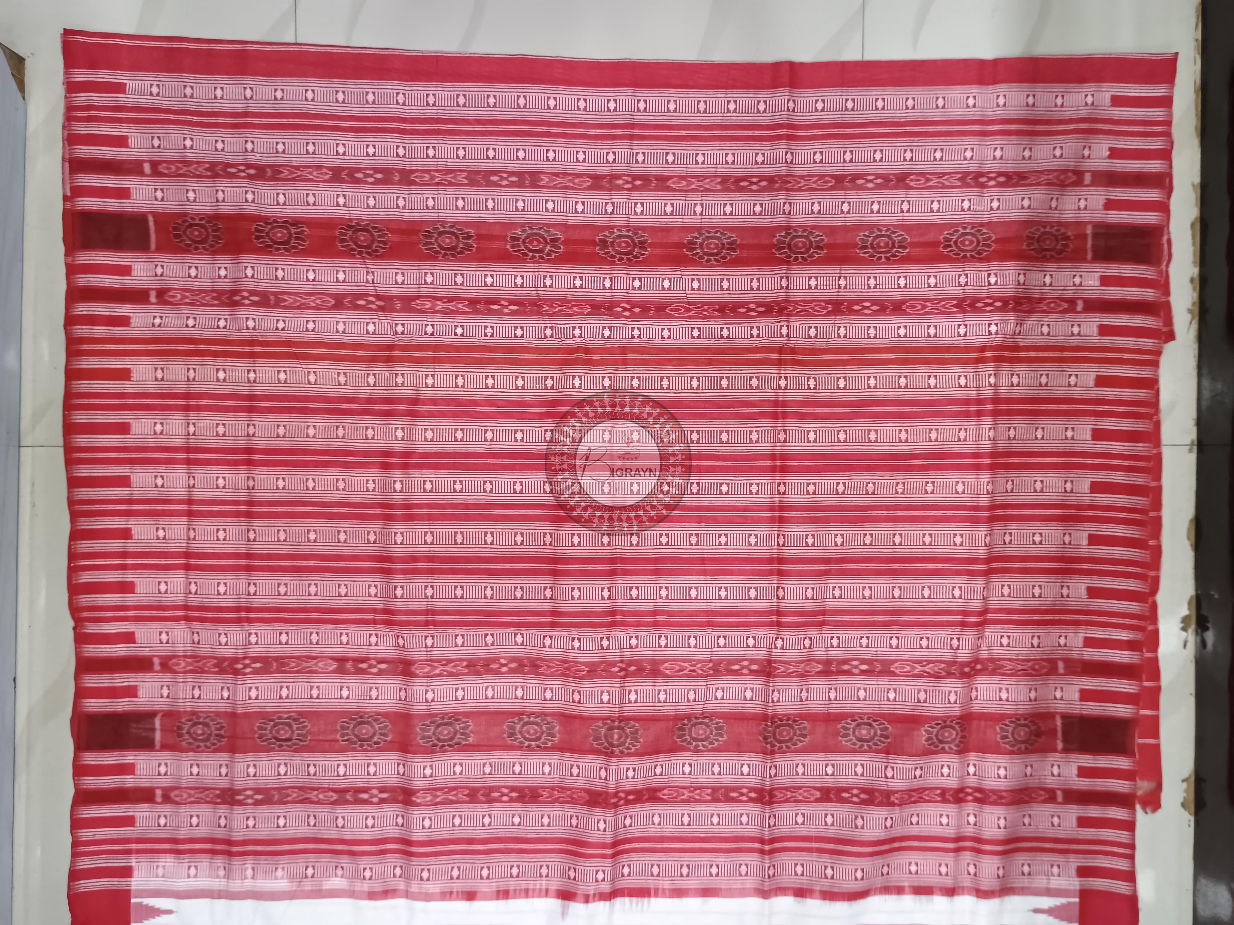 White Red Stripe With Fish Odisha Handloom Kotpad Cotton Saree