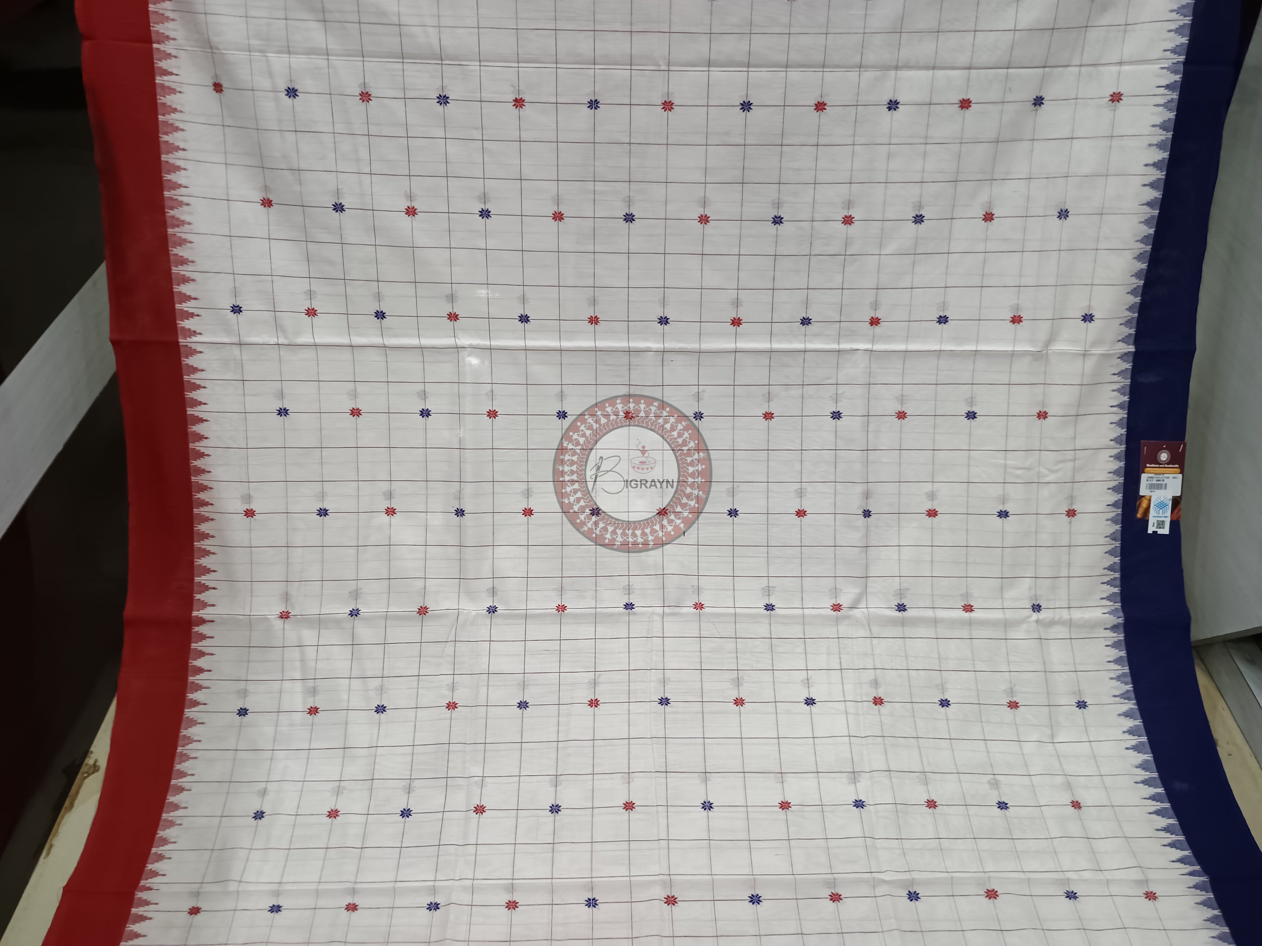 White Janga Jamuna Border Handloom Sambalpuri Cotton Saree