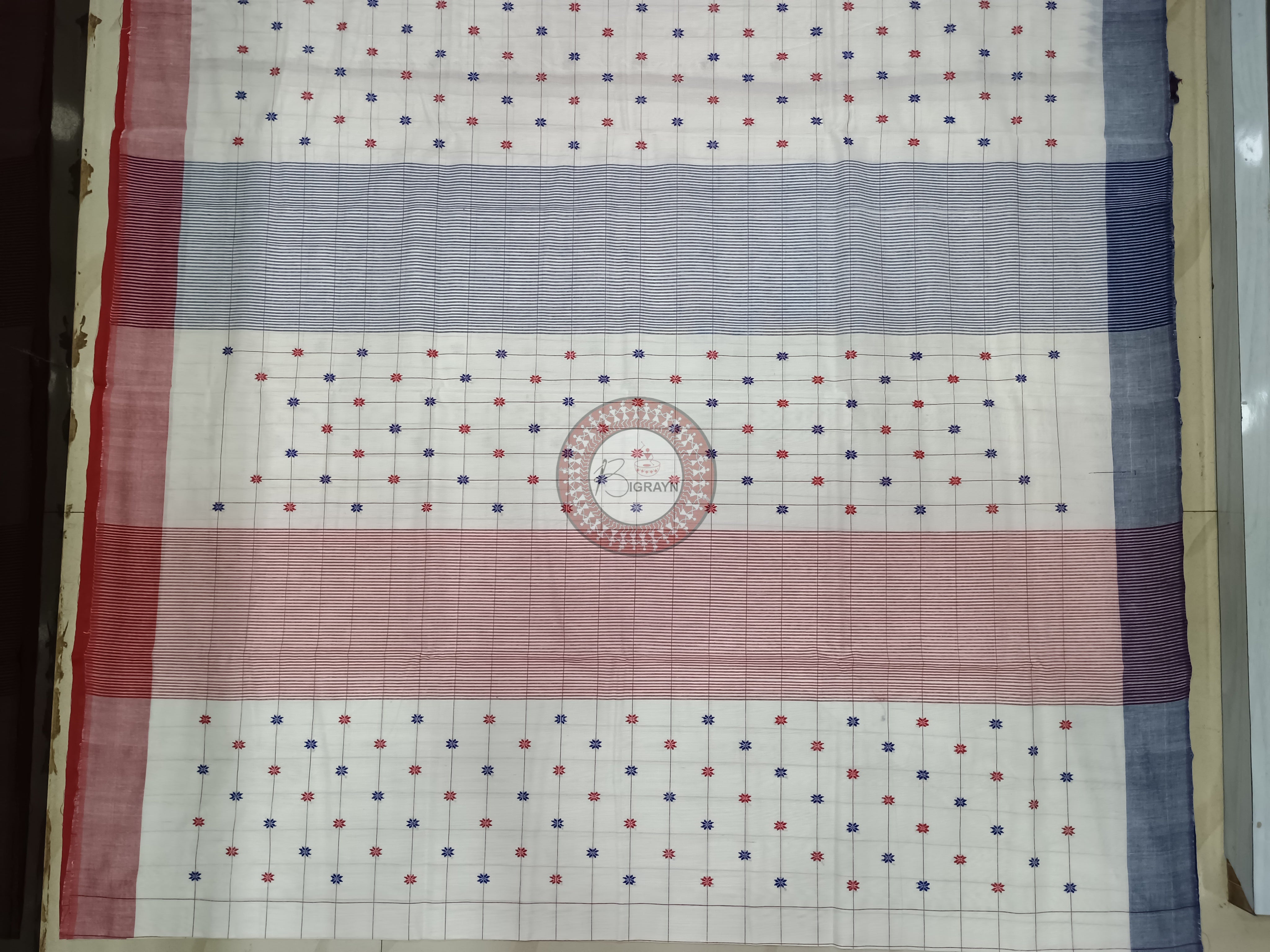 White Janga Jamuna Border Handloom Sambalpuri Cotton Saree