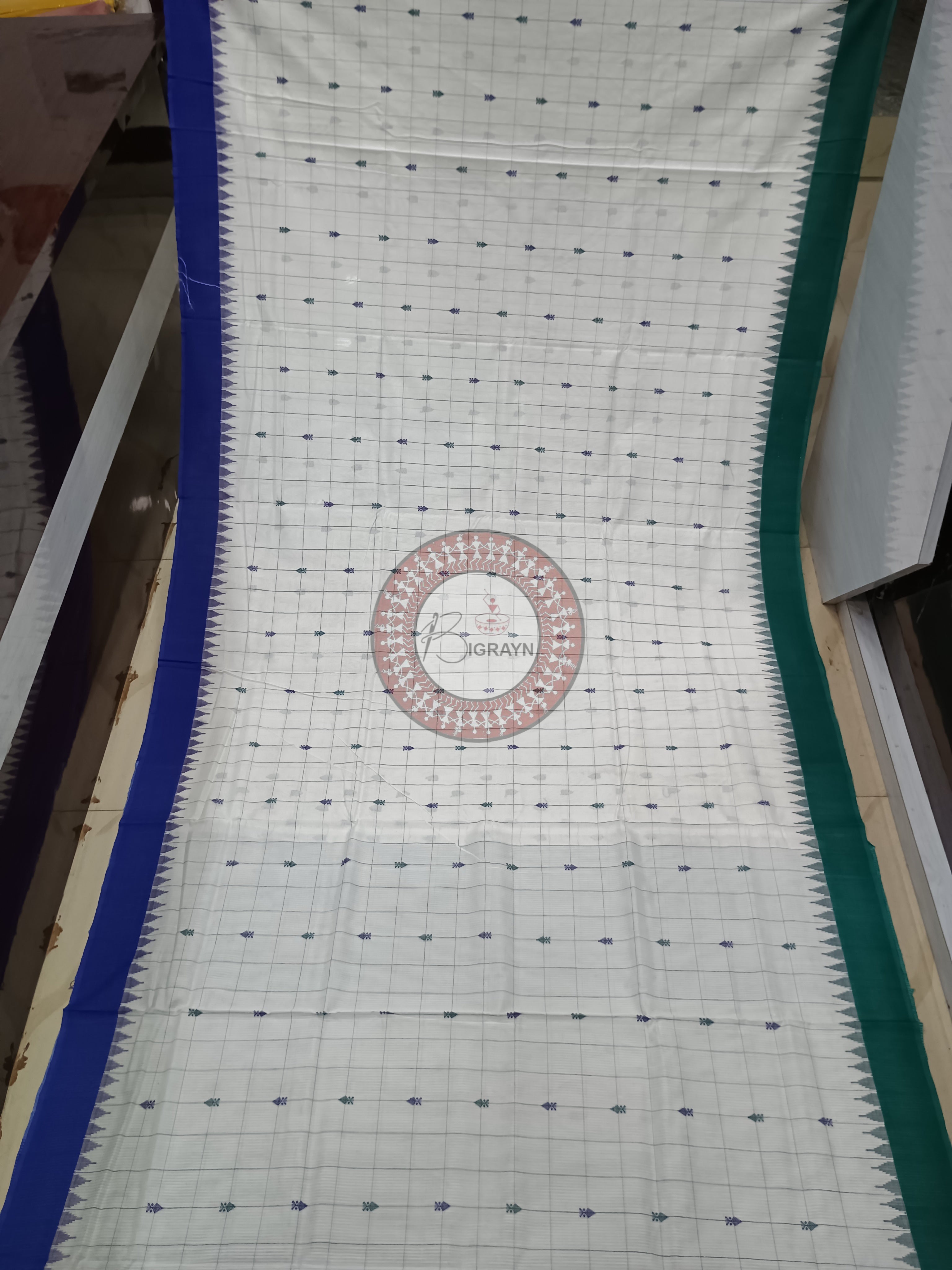 White Janga Jamuna Border Handloom Sambalpuri Cotton Saree