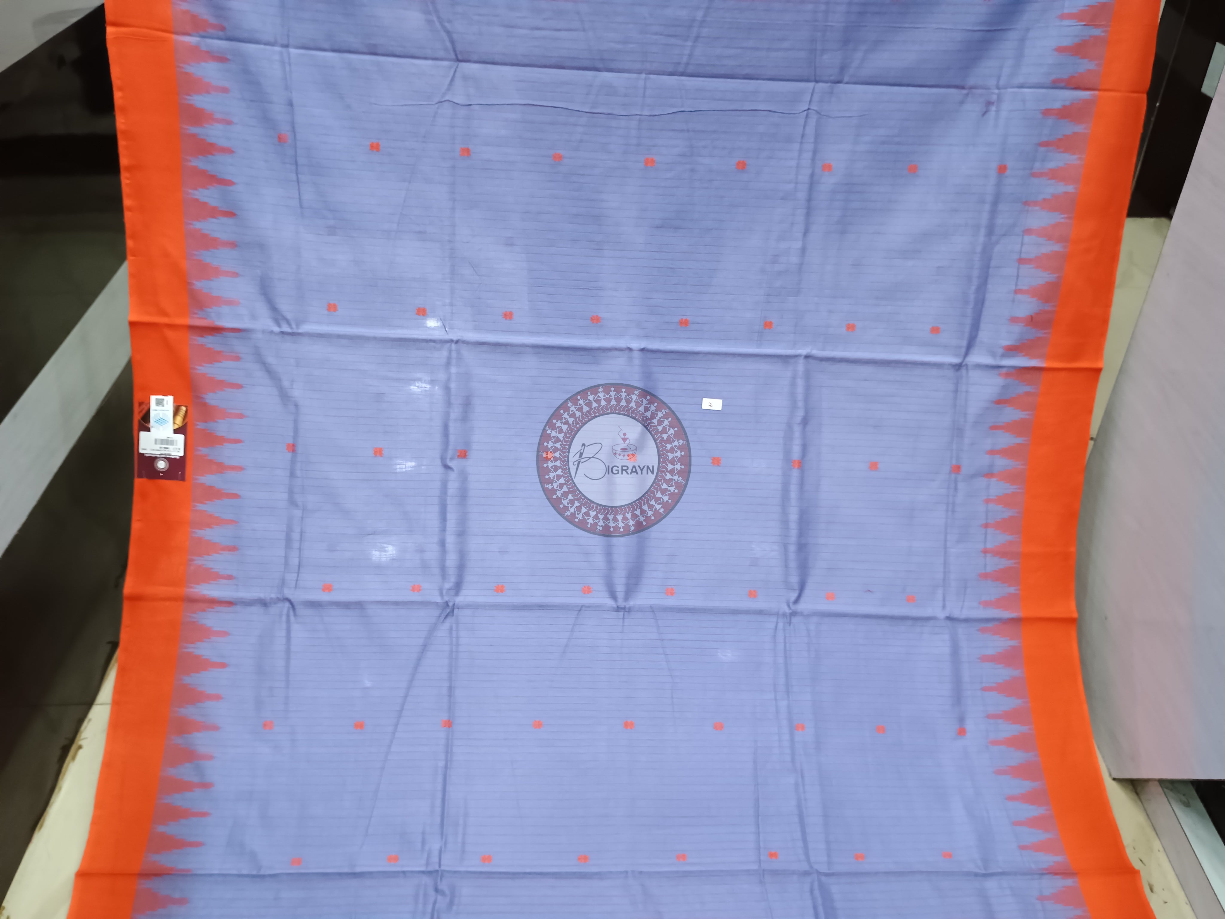 Light Shade Of Blue & Orange Sachipar Buti Handloom Sambalpuri Cotton Saree