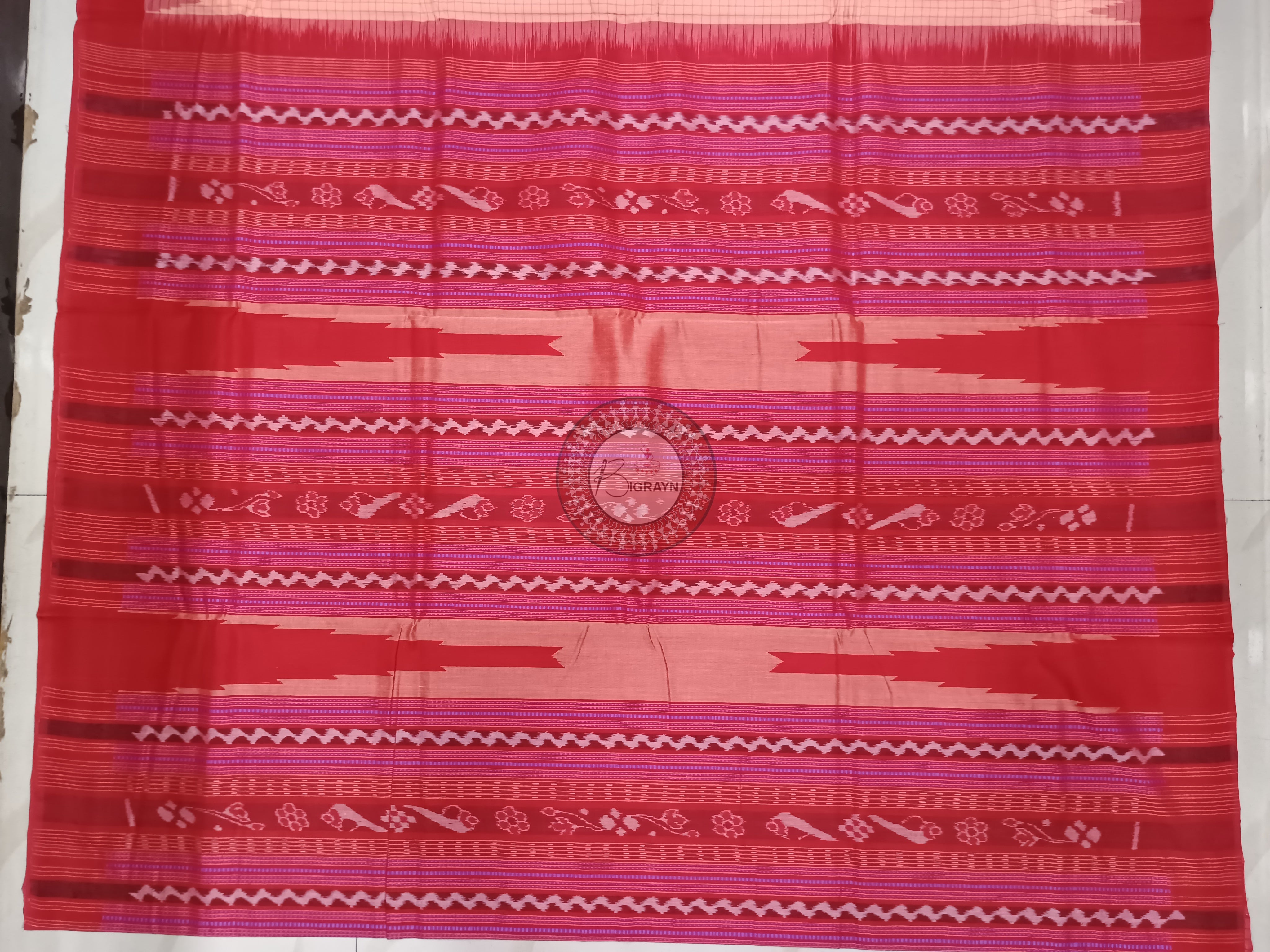 Peach Maroon Sachipar Buti Handloom Sambalpuri Cotton Saree