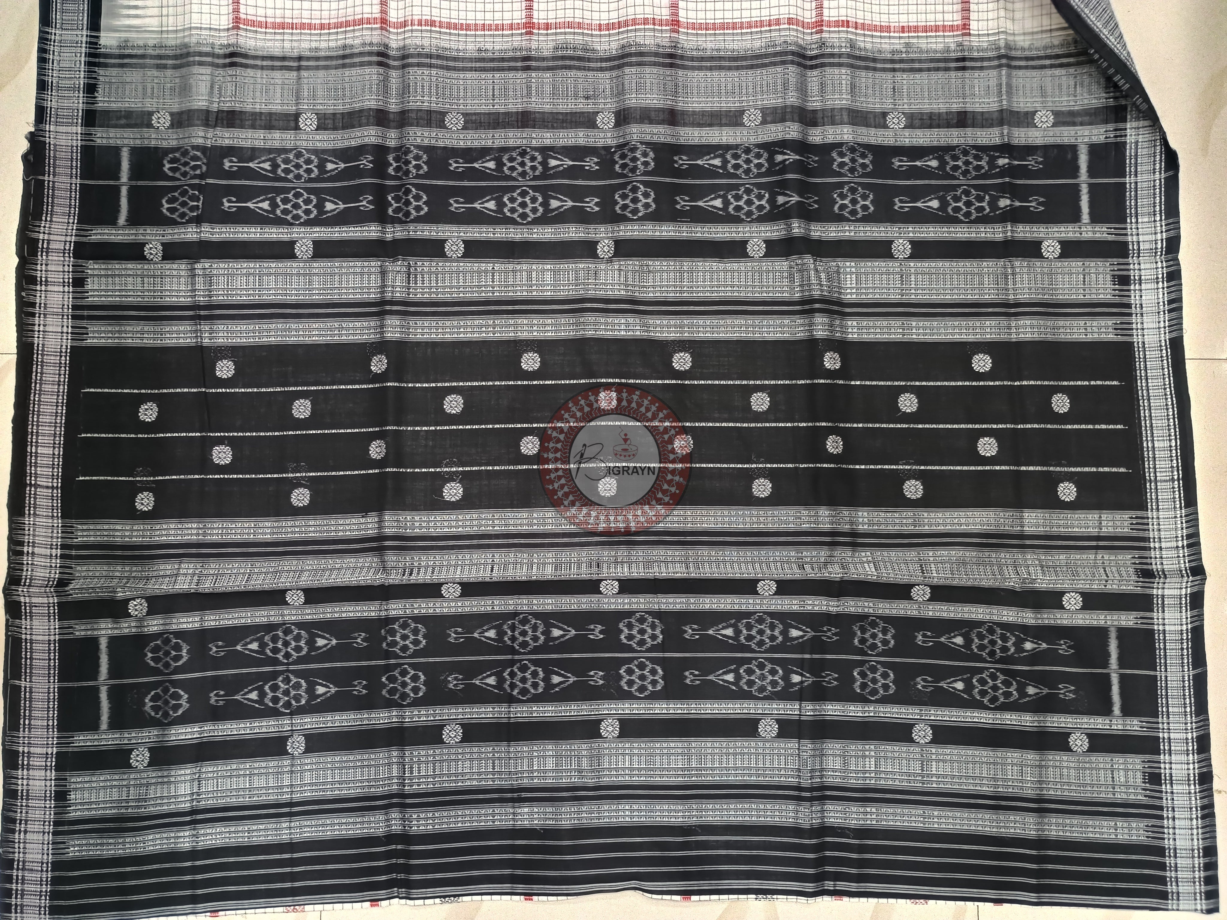 White Black Danti Checks Buti Handloom Sambalpuri Cotton Saree
