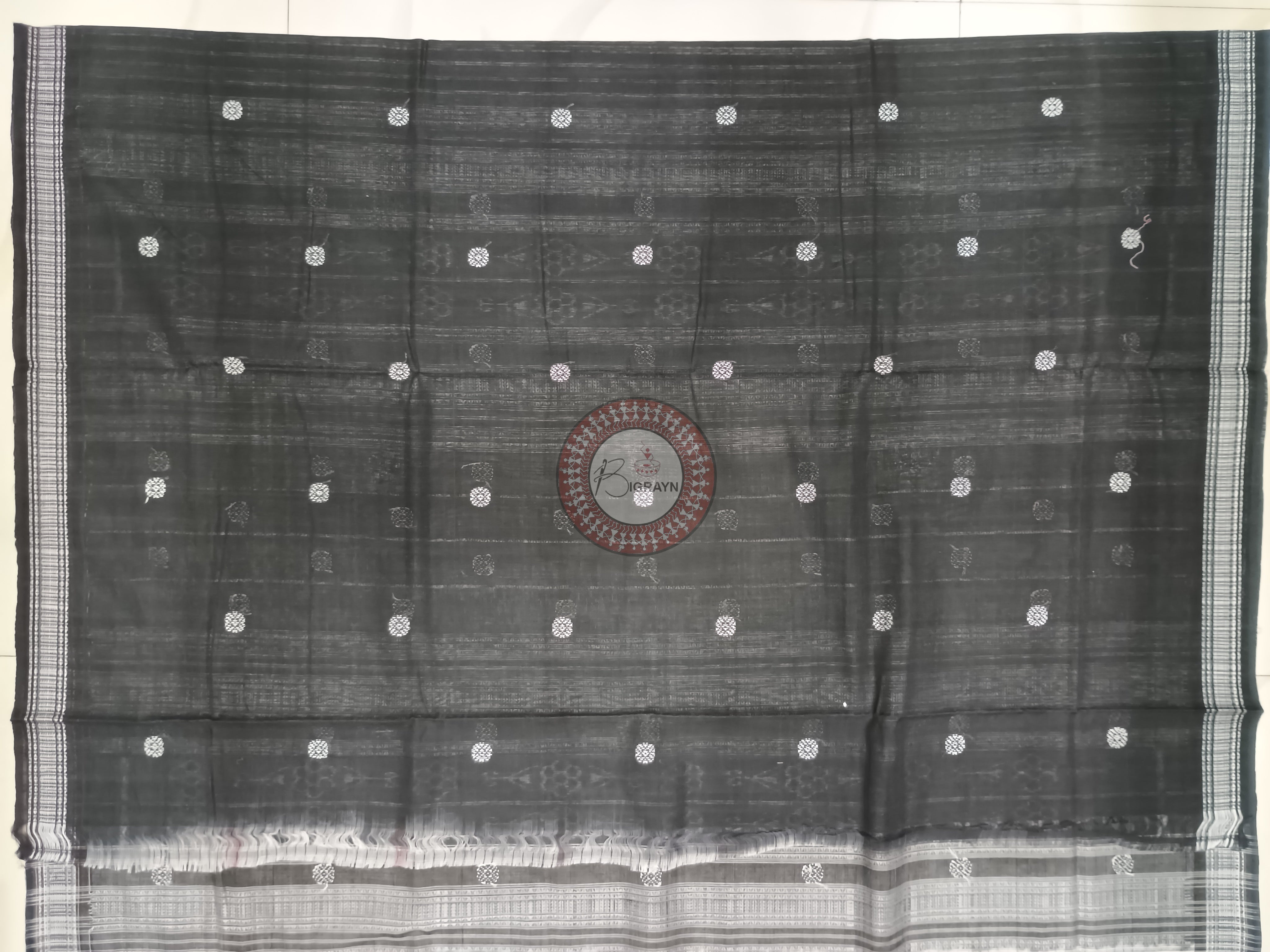 White Black Danti Checks Buti Handloom Sambalpuri Cotton Saree