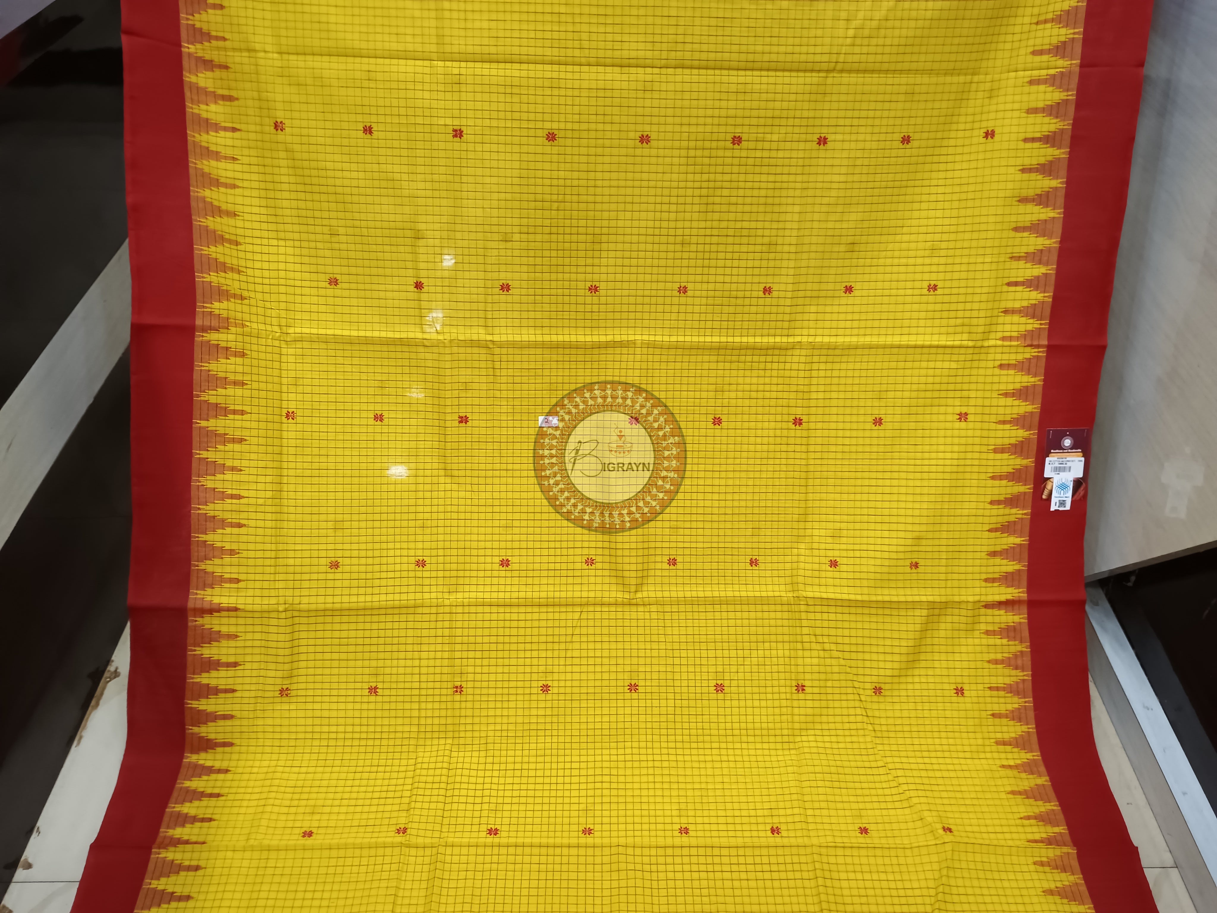 Yellow Maroon Sachipar Buti Handloom Sambalpuri Cotton Saree