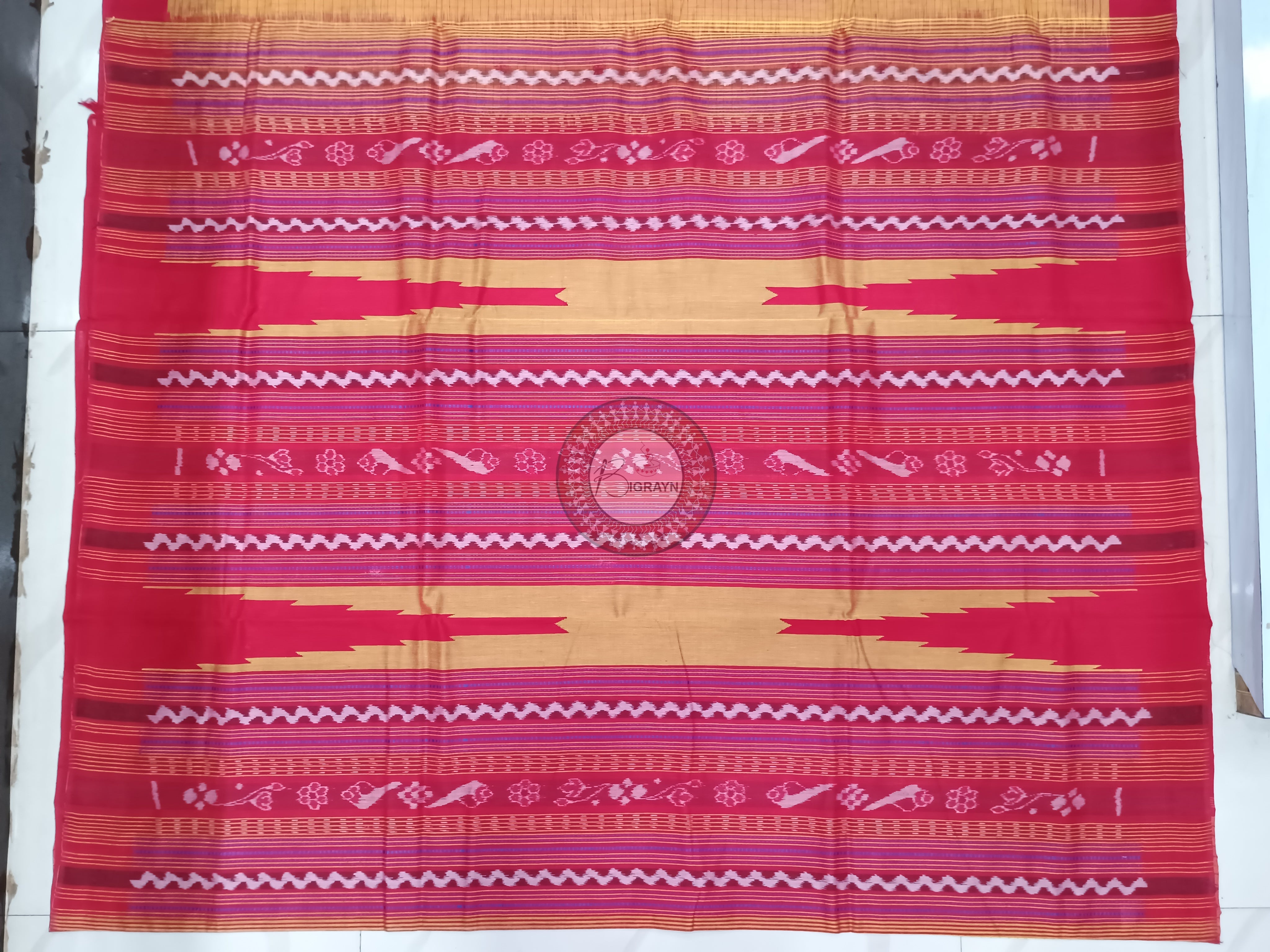 Yellow Maroon Sachipar Buti Handloom Sambalpuri Cotton Saree
