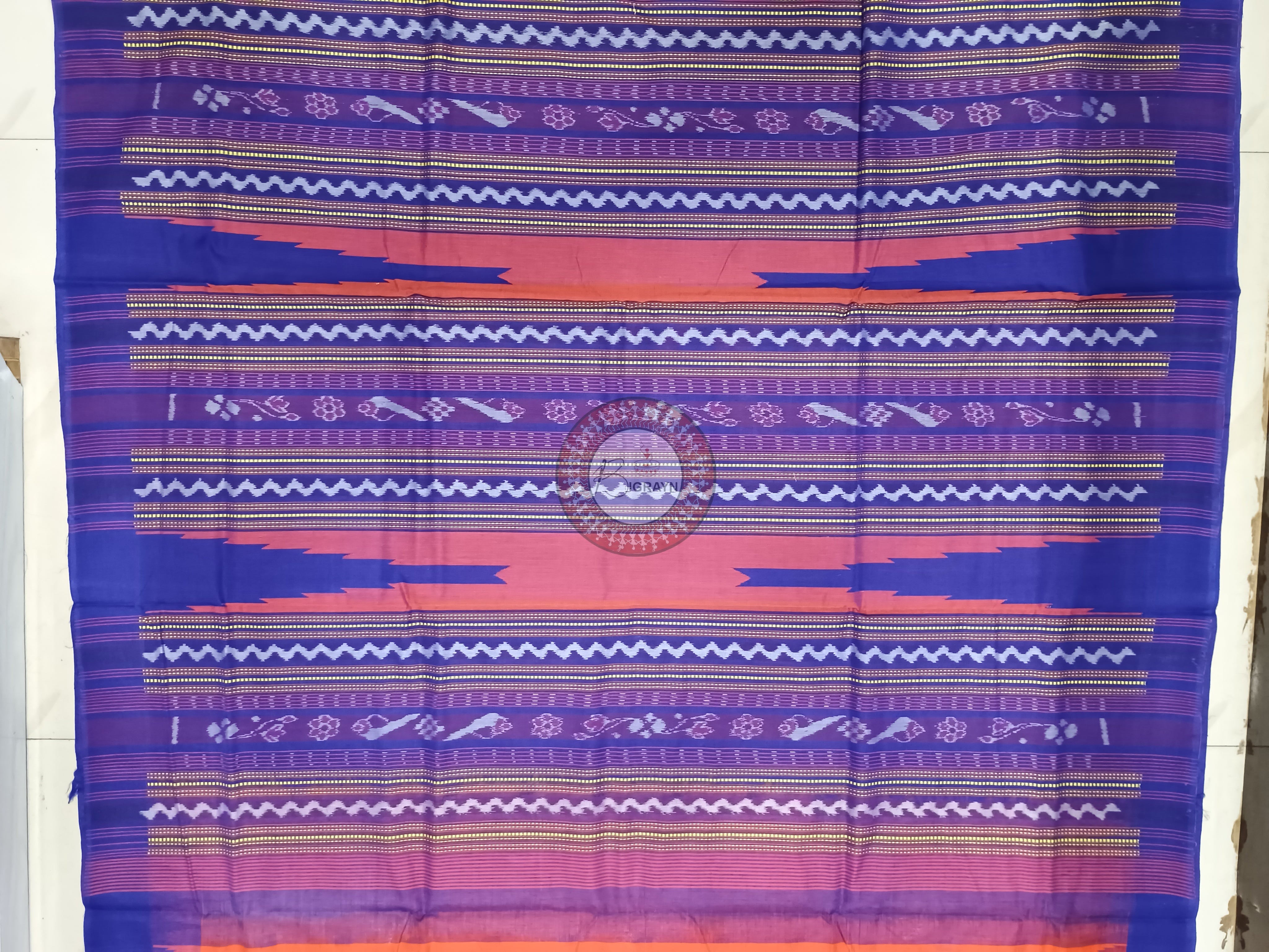 Orange Blue Sachipar Buti Handloom Sambalpuri Cotton Saree