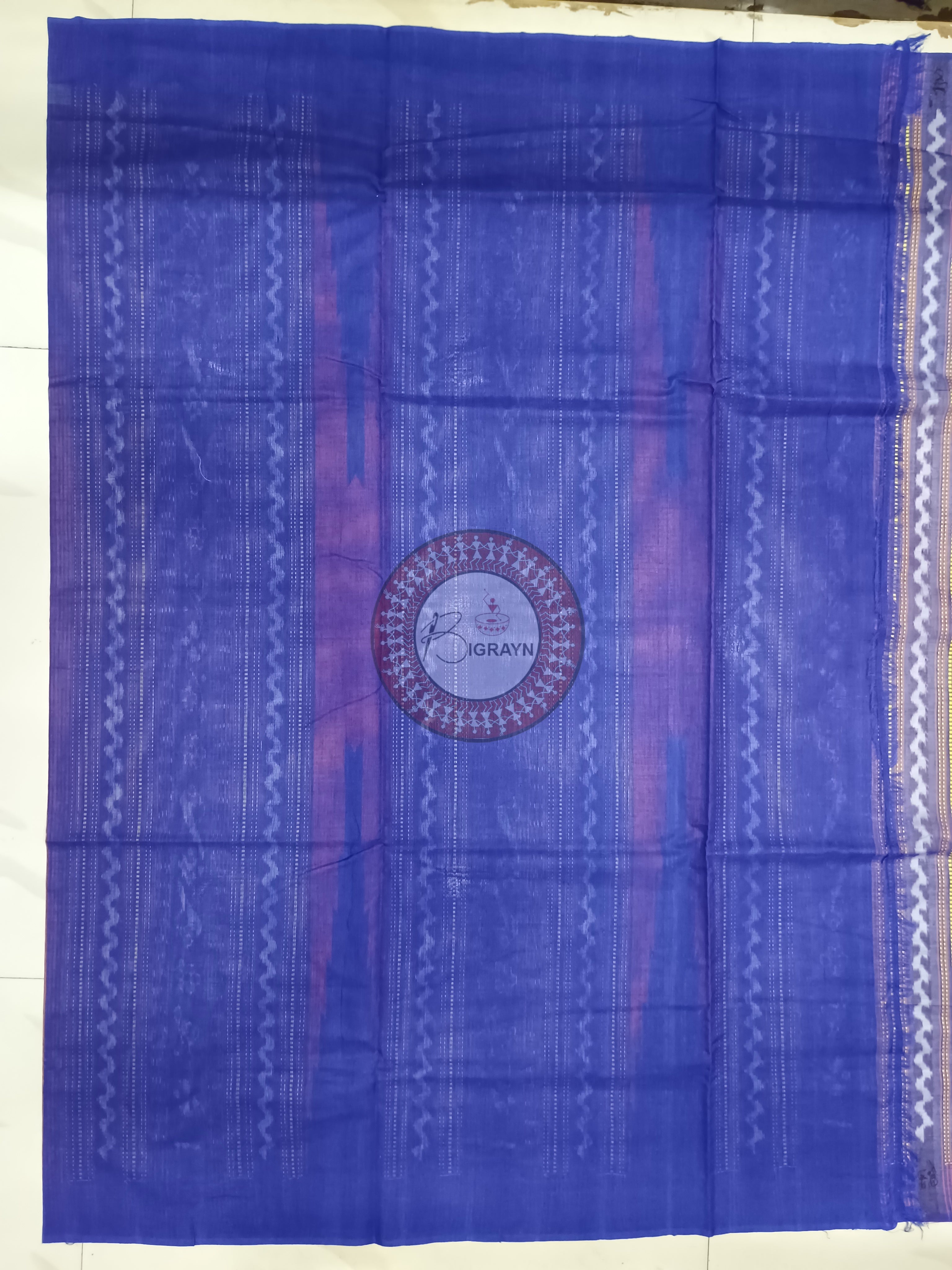Orange Blue Sachipar Buti Handloom Sambalpuri Cotton Saree