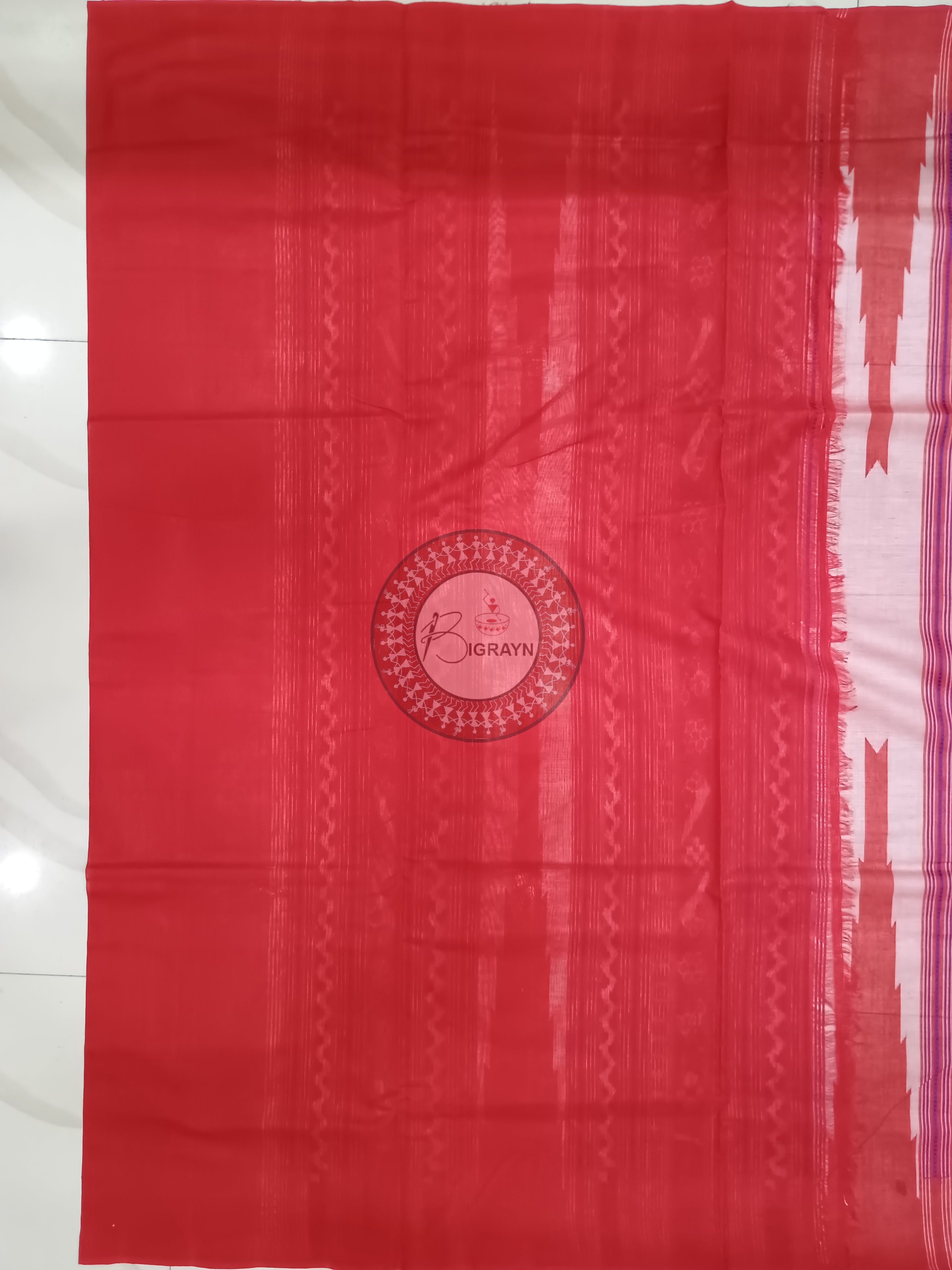 White Red Sachipar Buti Handloom Sambalpuri Cotton Saree