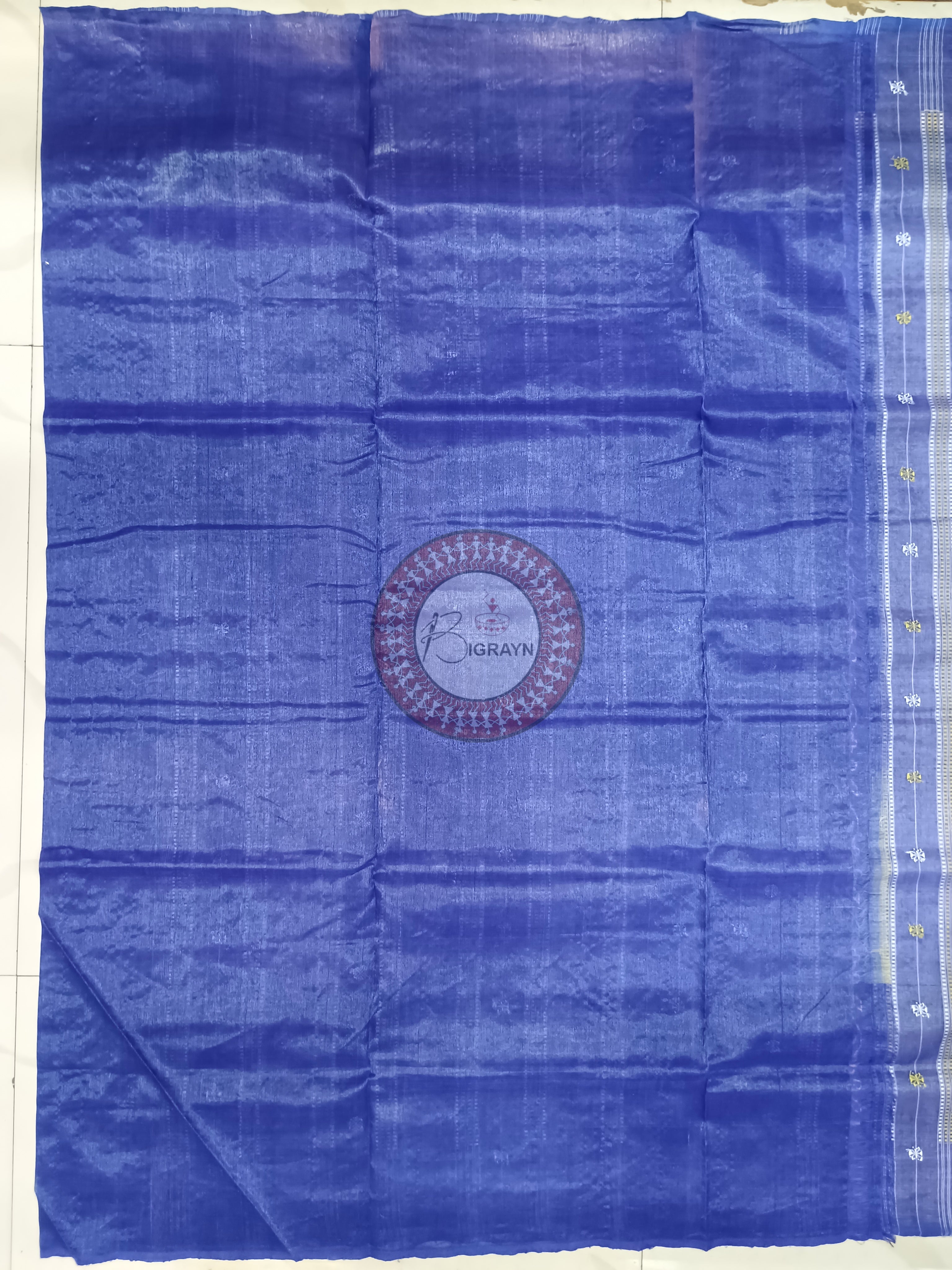 Sea Green Navy Blue Checks Border Handloom Sambalpuri Cotton Saree