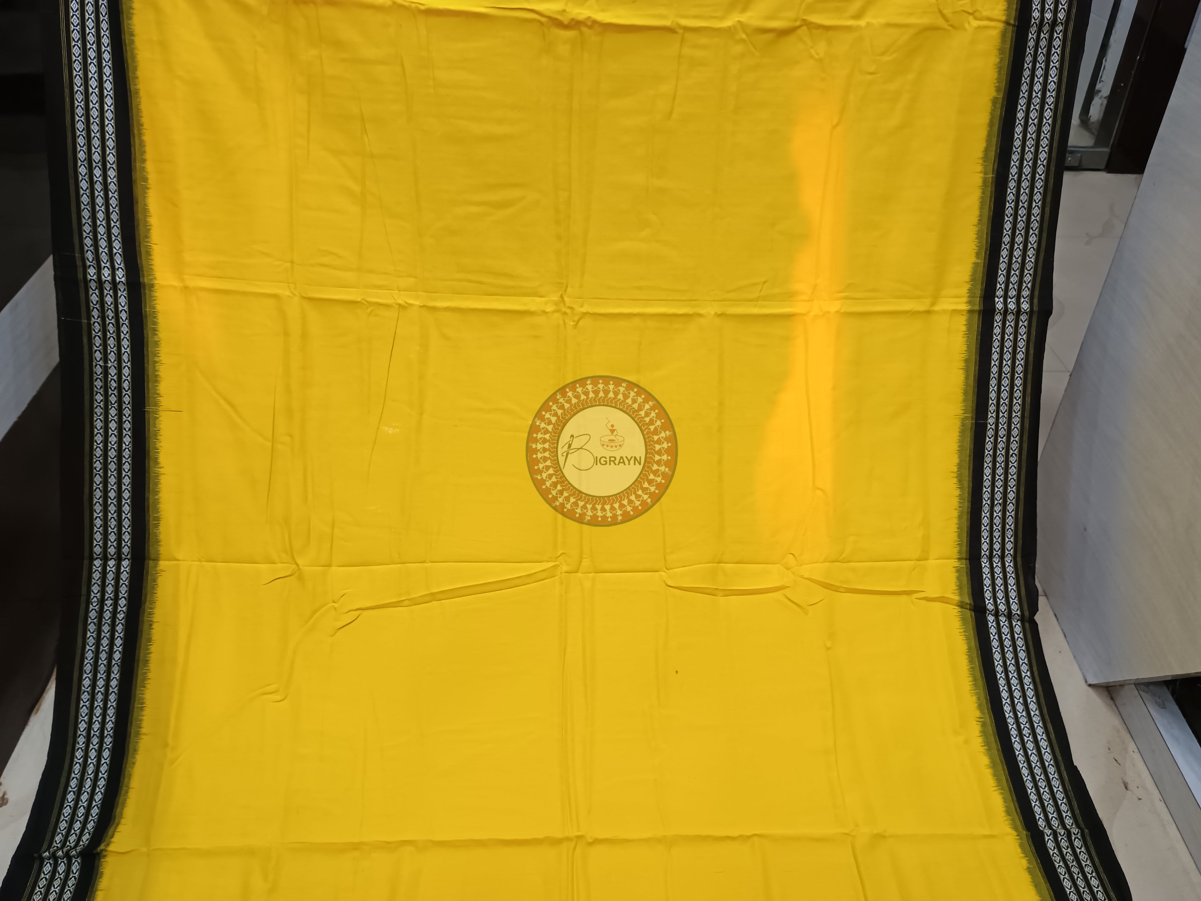 Yellow Black Habaspuri Odisha Handloom Kotpad Cotton Saree