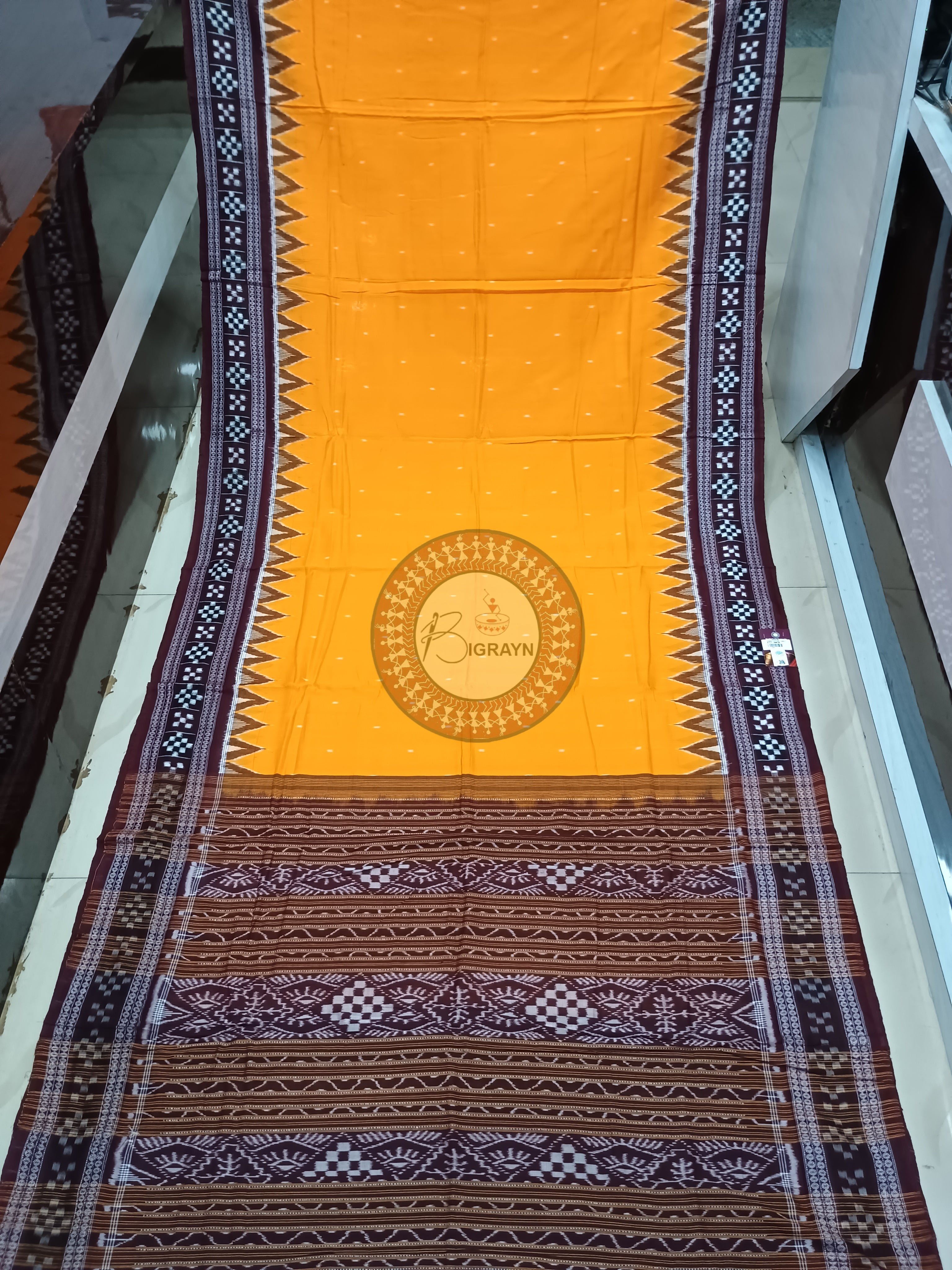 Yellow Pasapali Border Handloom Bomkai Cotton Saree