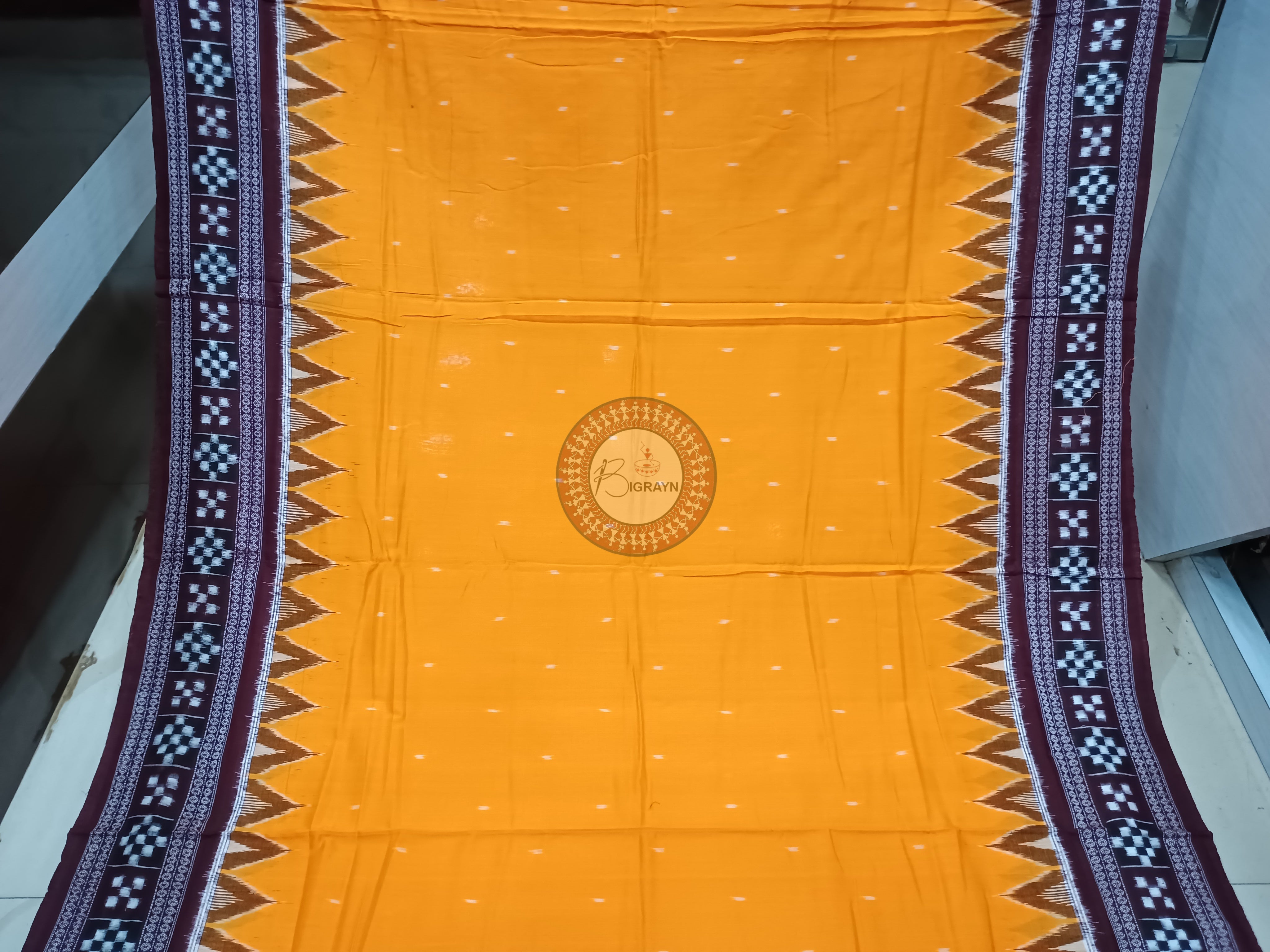 Yellow Pasapali Border Handloom Bomkai Cotton Saree