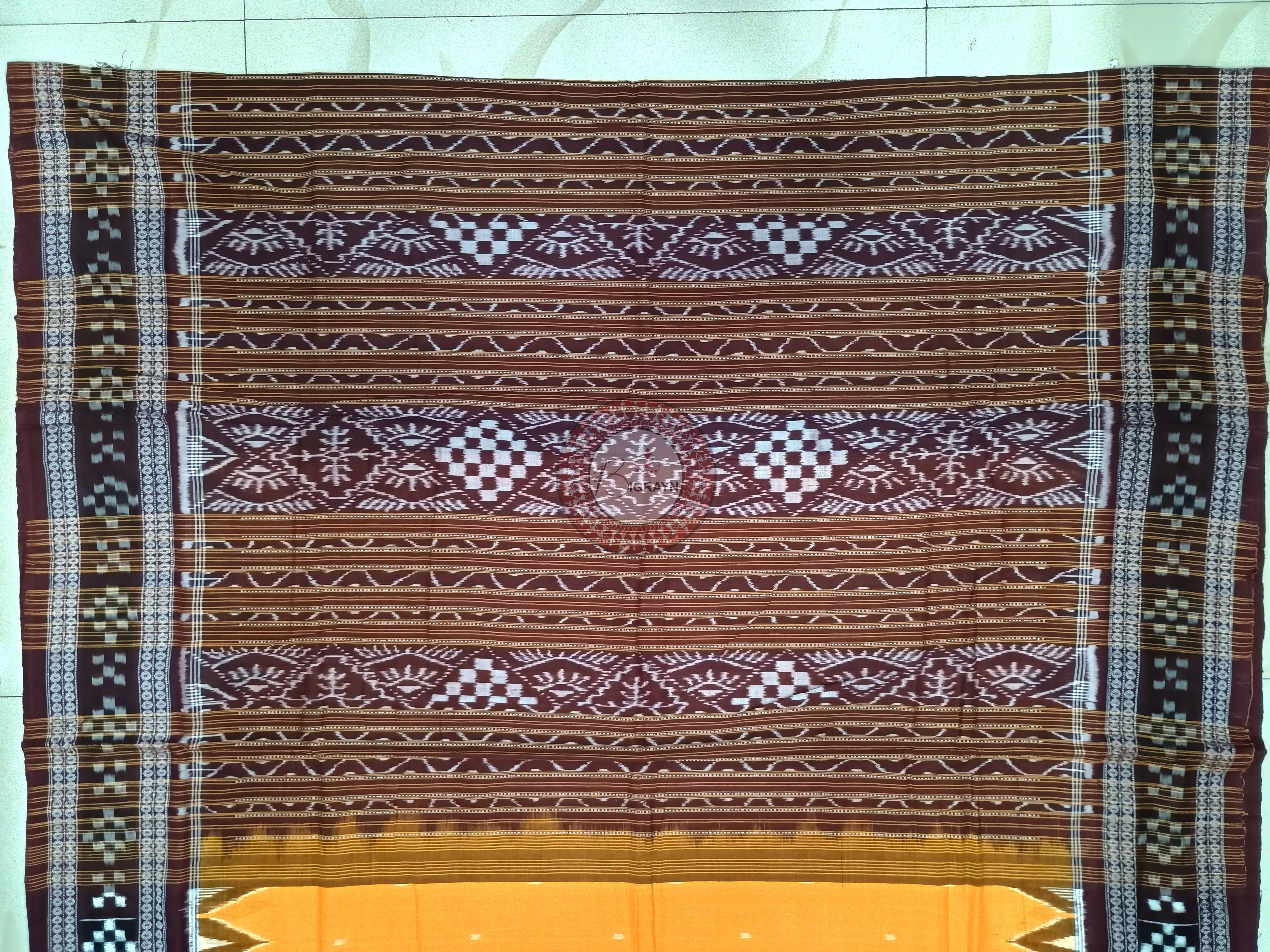 Yellow Pasapali Border Handloom Bomkai Cotton Saree