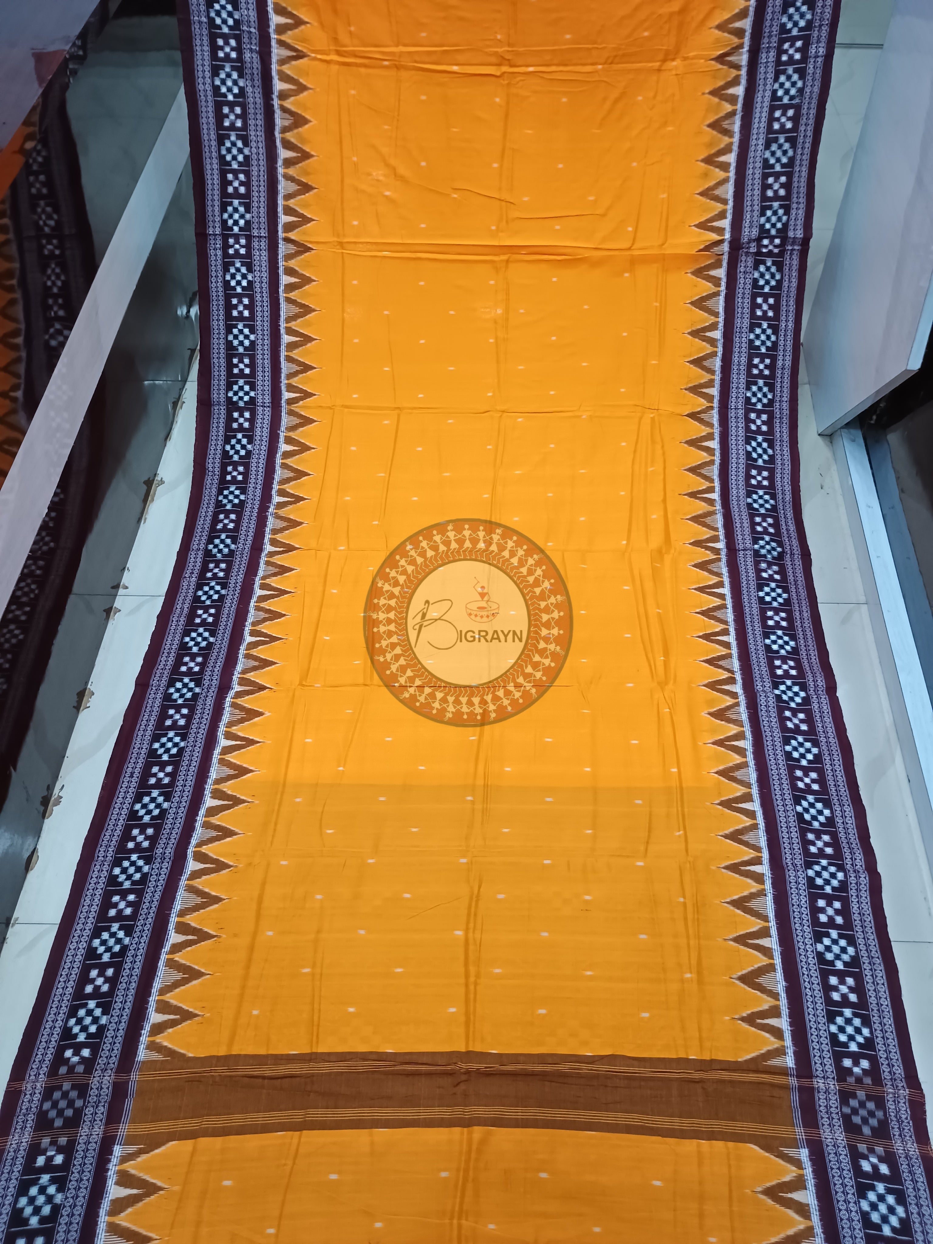 Yellow Pasapali Border Handloom Bomkai Cotton Saree