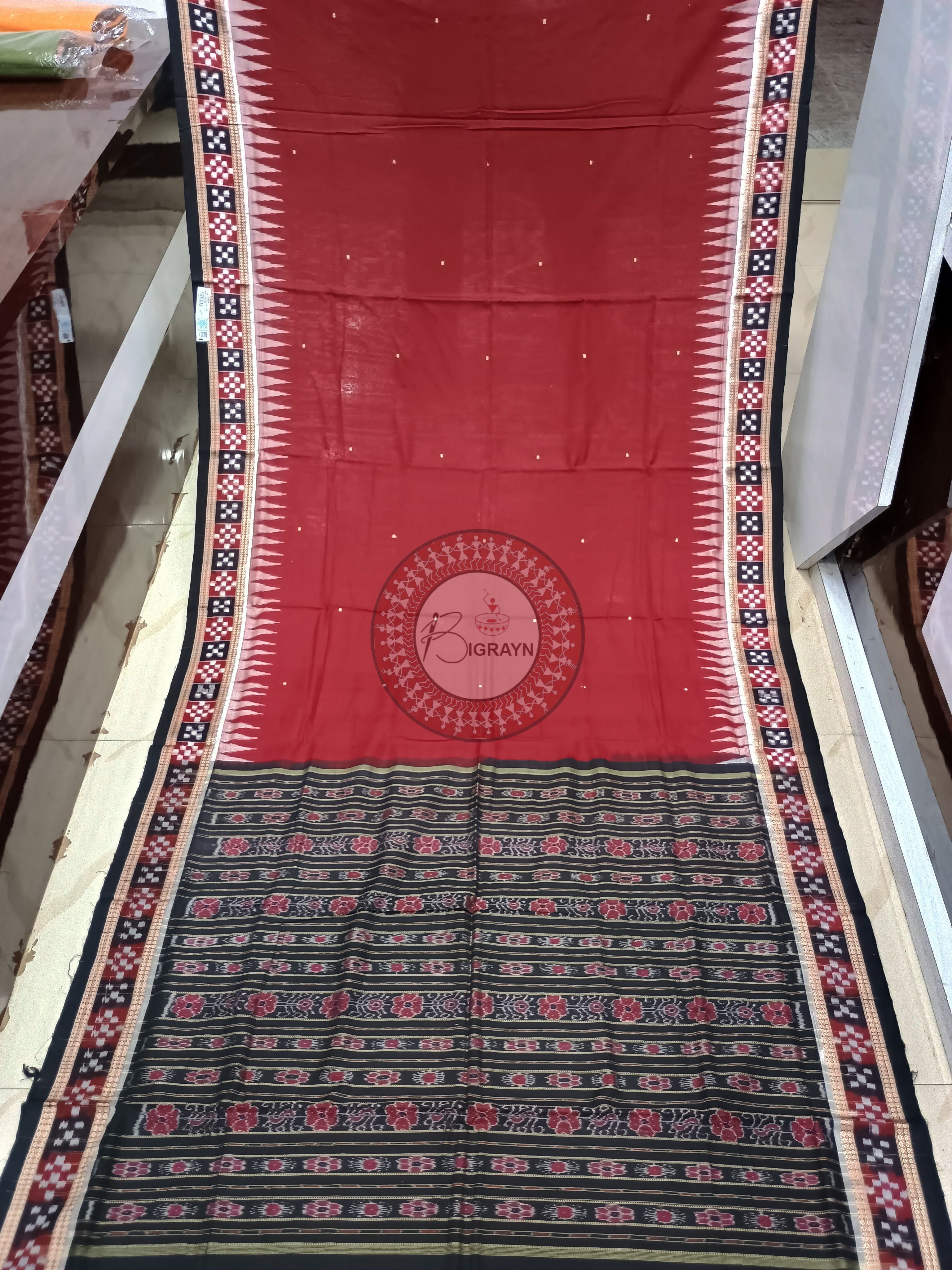 Maroon Black Pasapali Border Handloom Sambalpuri Cotton Saree