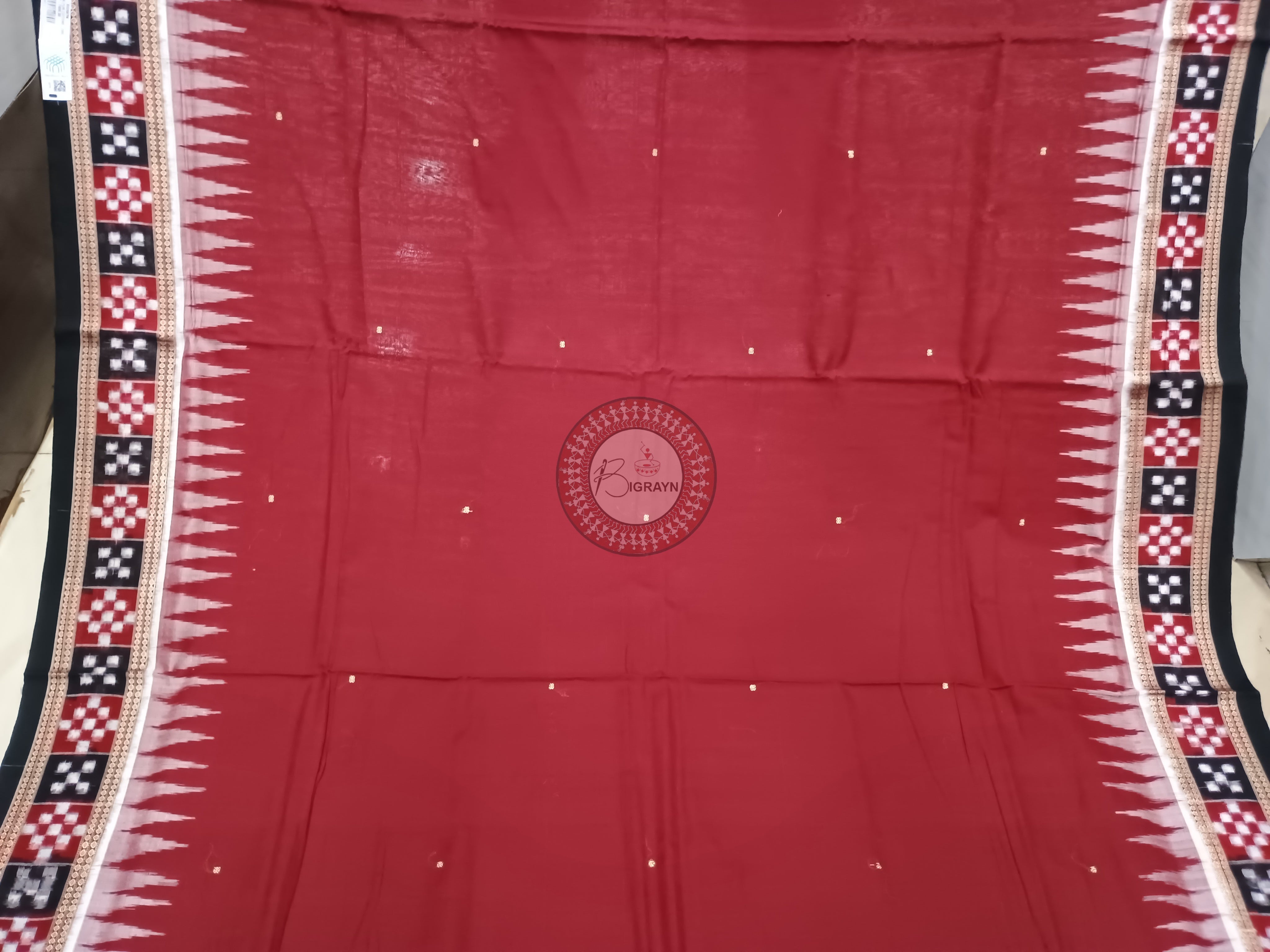 Maroon Black Pasapali Border Handloom Sambalpuri Cotton Saree