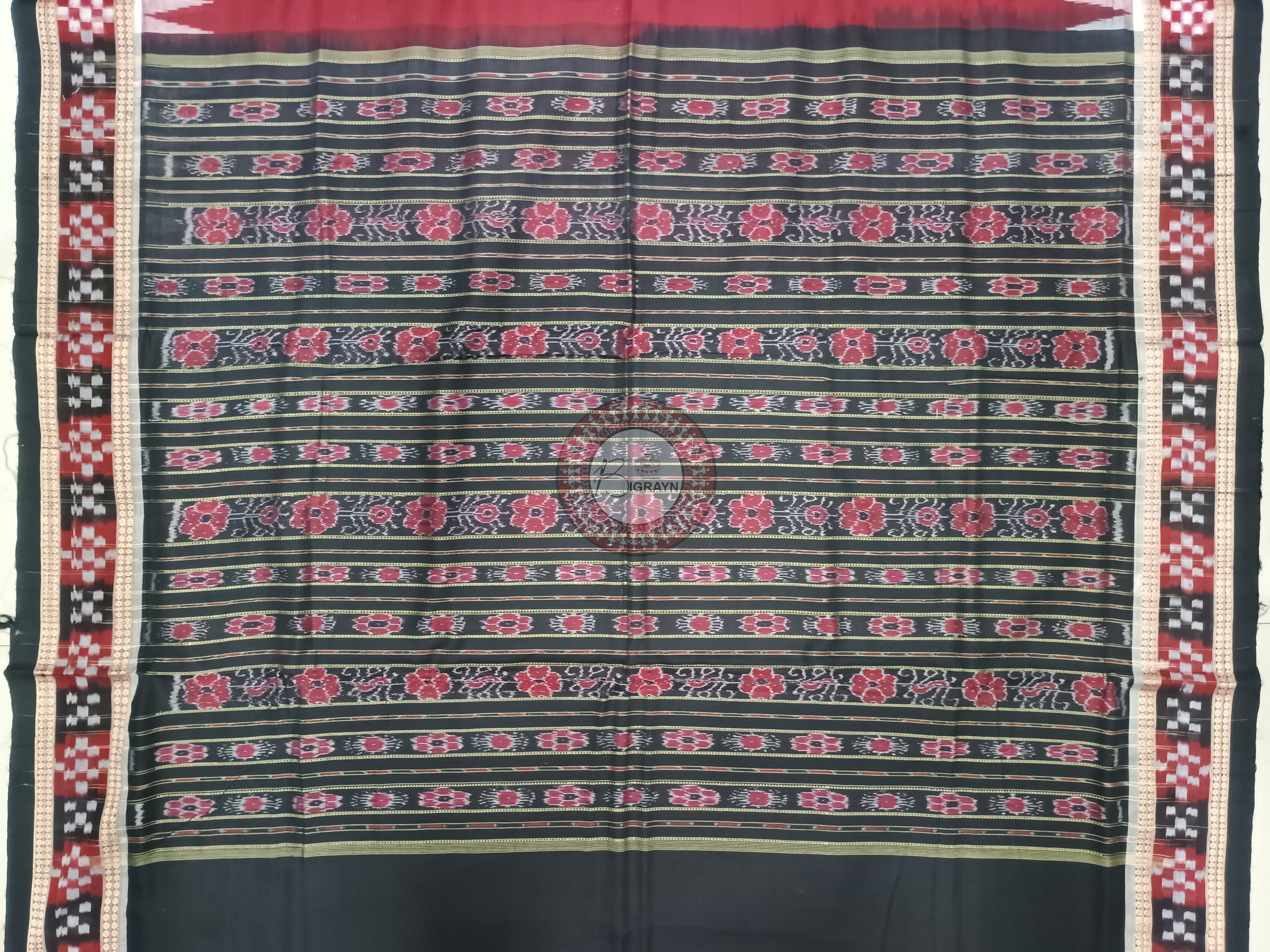 Maroon Black Pasapali Border Handloom Sambalpuri Cotton Saree