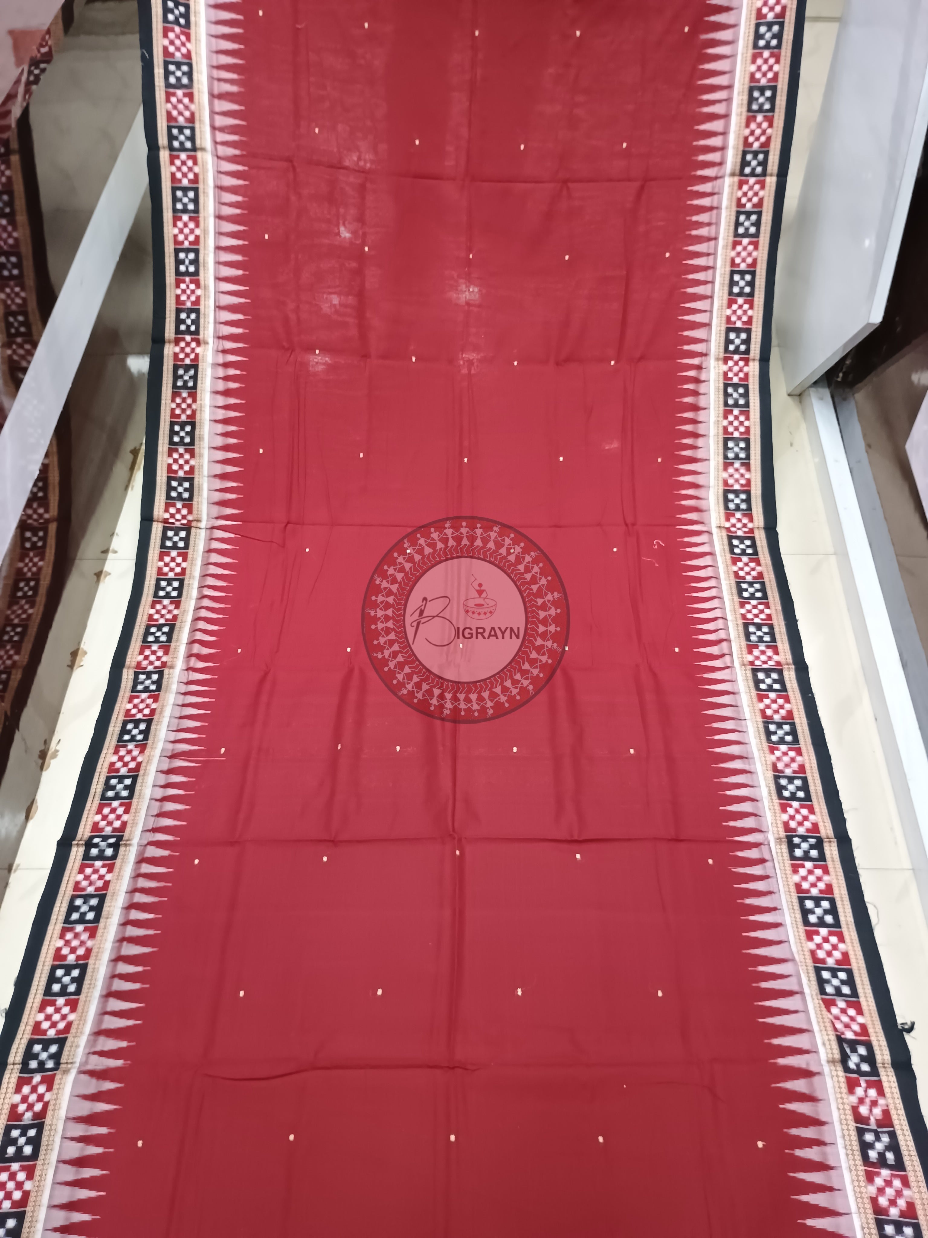 Maroon Black Pasapali Border Handloom Sambalpuri Cotton Saree