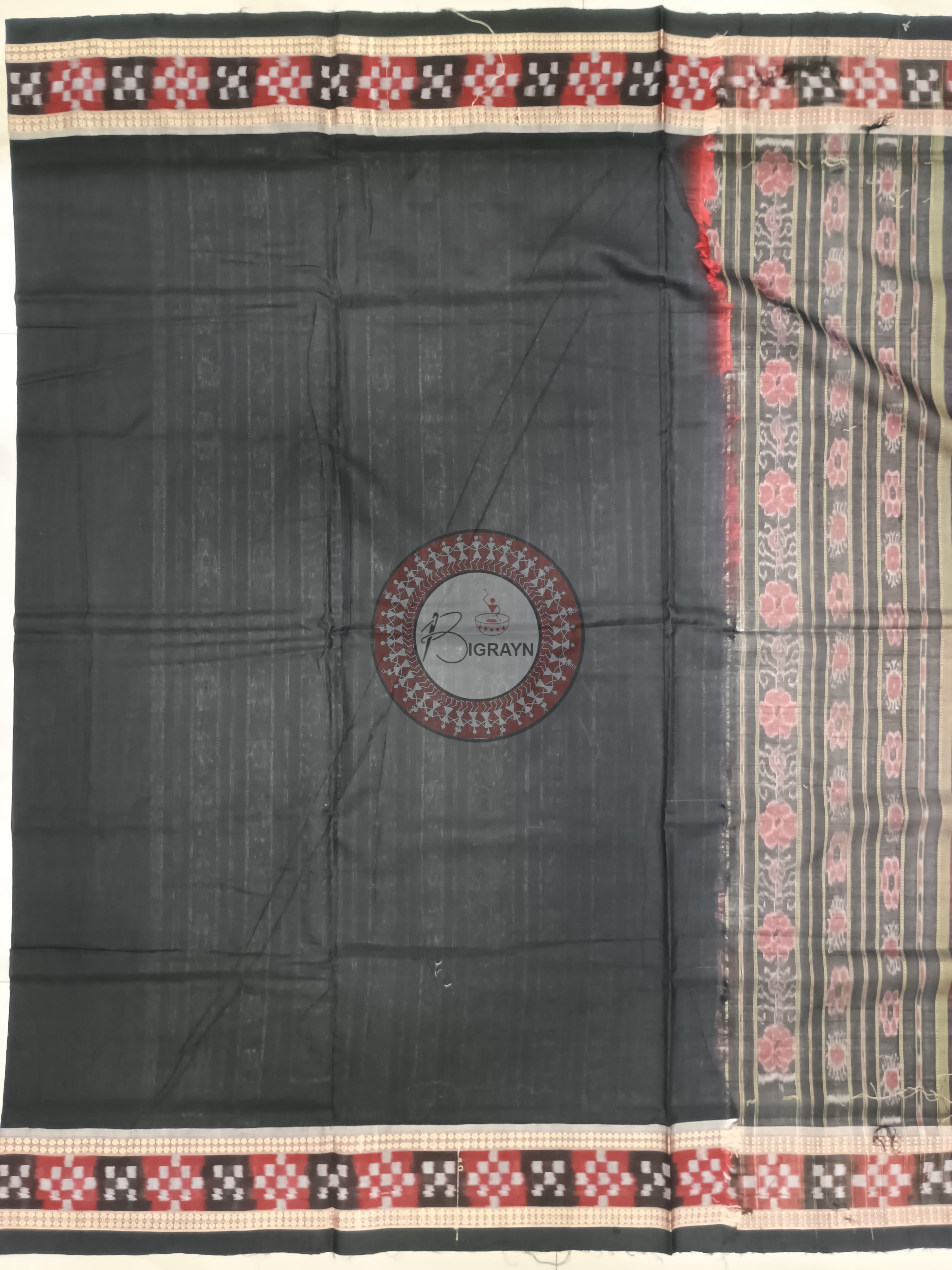 Maroon Black Pasapali Border Handloom Sambalpuri Cotton Saree