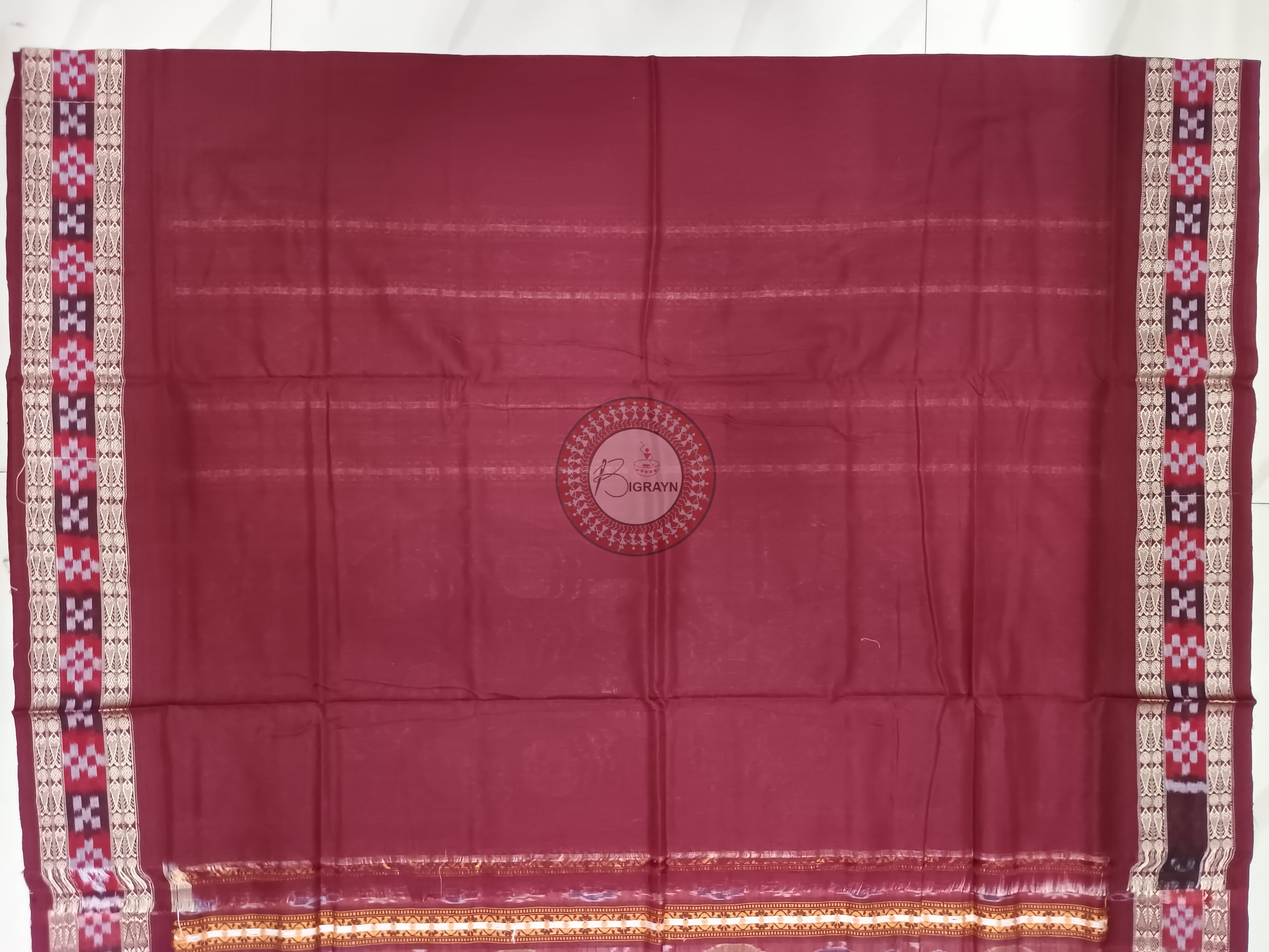 White Maroon Hazarbuti Handloom Bomkai Cotton Saree