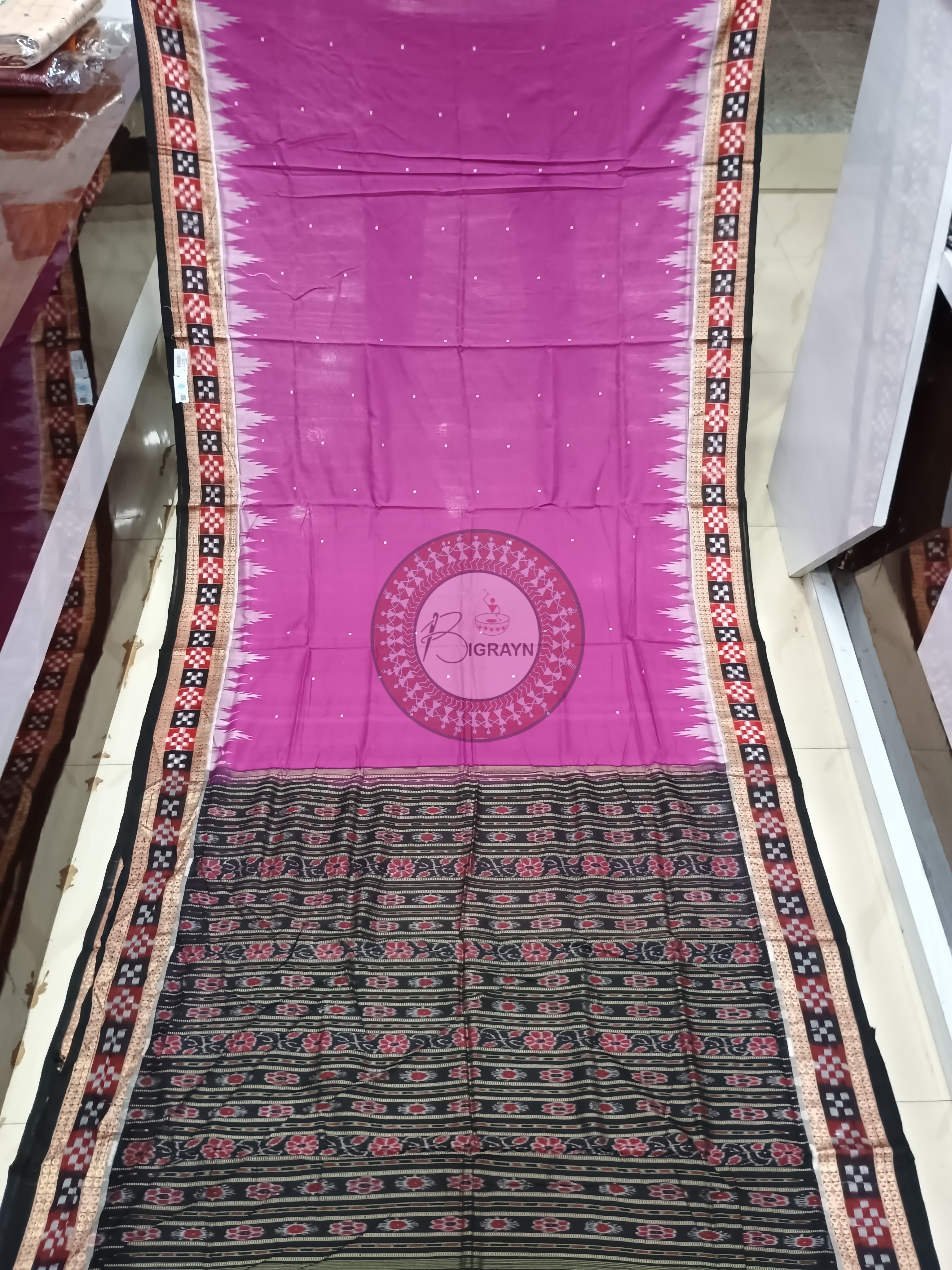Purple Black Pasapali Border Handloom Sambalpuri Cotton Saree