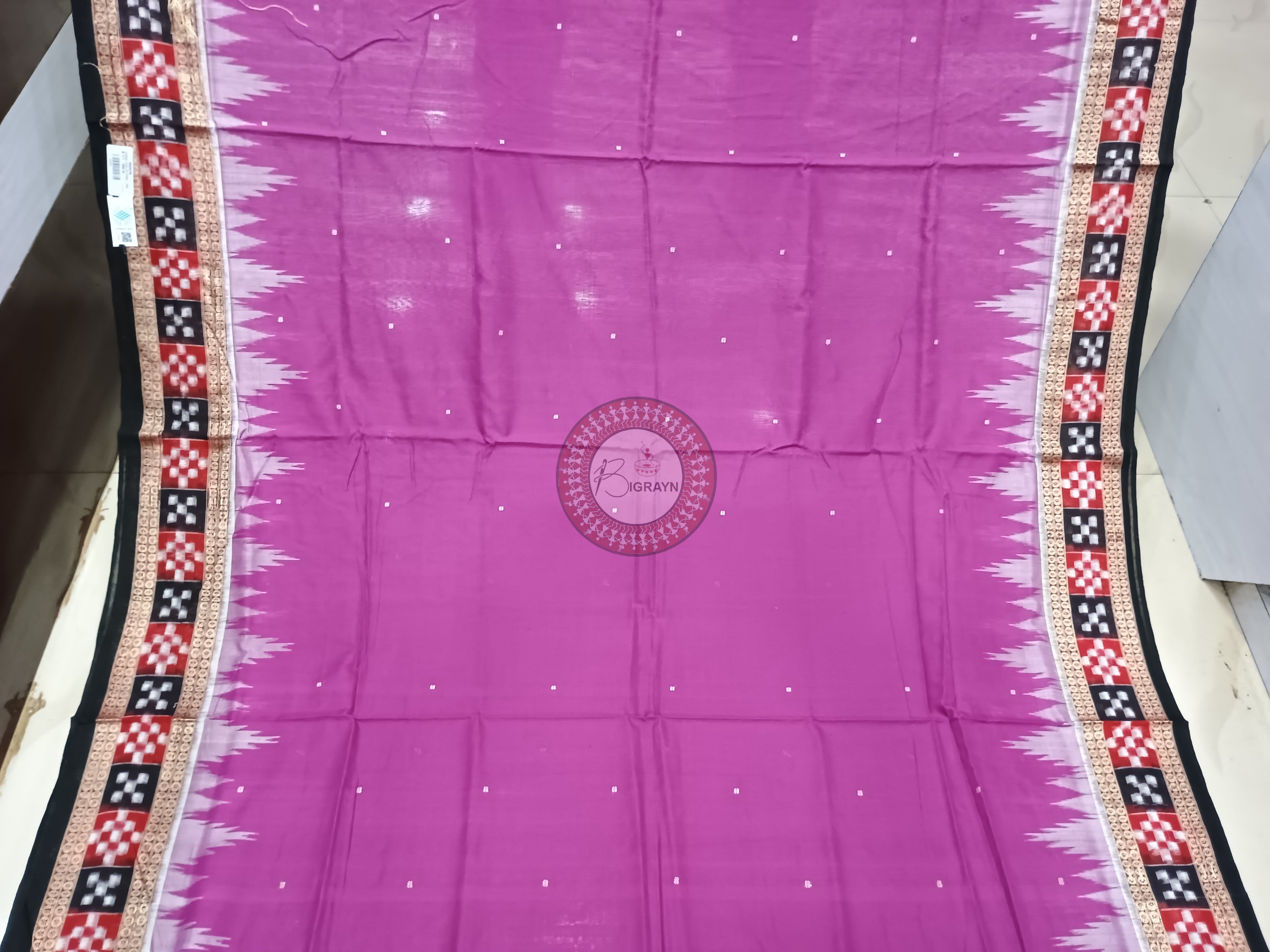 Purple Black Pasapali Border Handloom Sambalpuri Cotton Saree