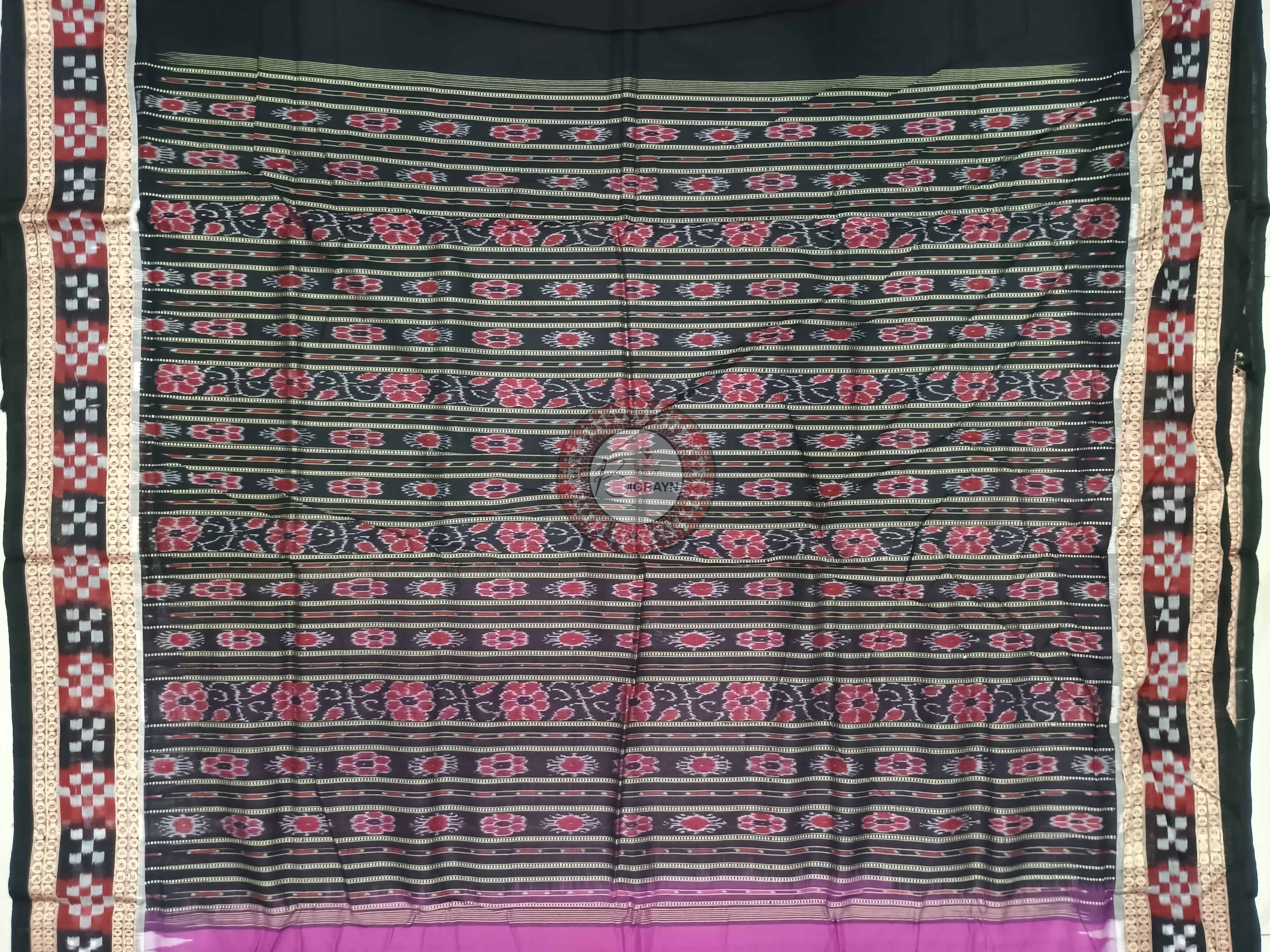 Purple Black Pasapali Border Handloom Sambalpuri Cotton Saree