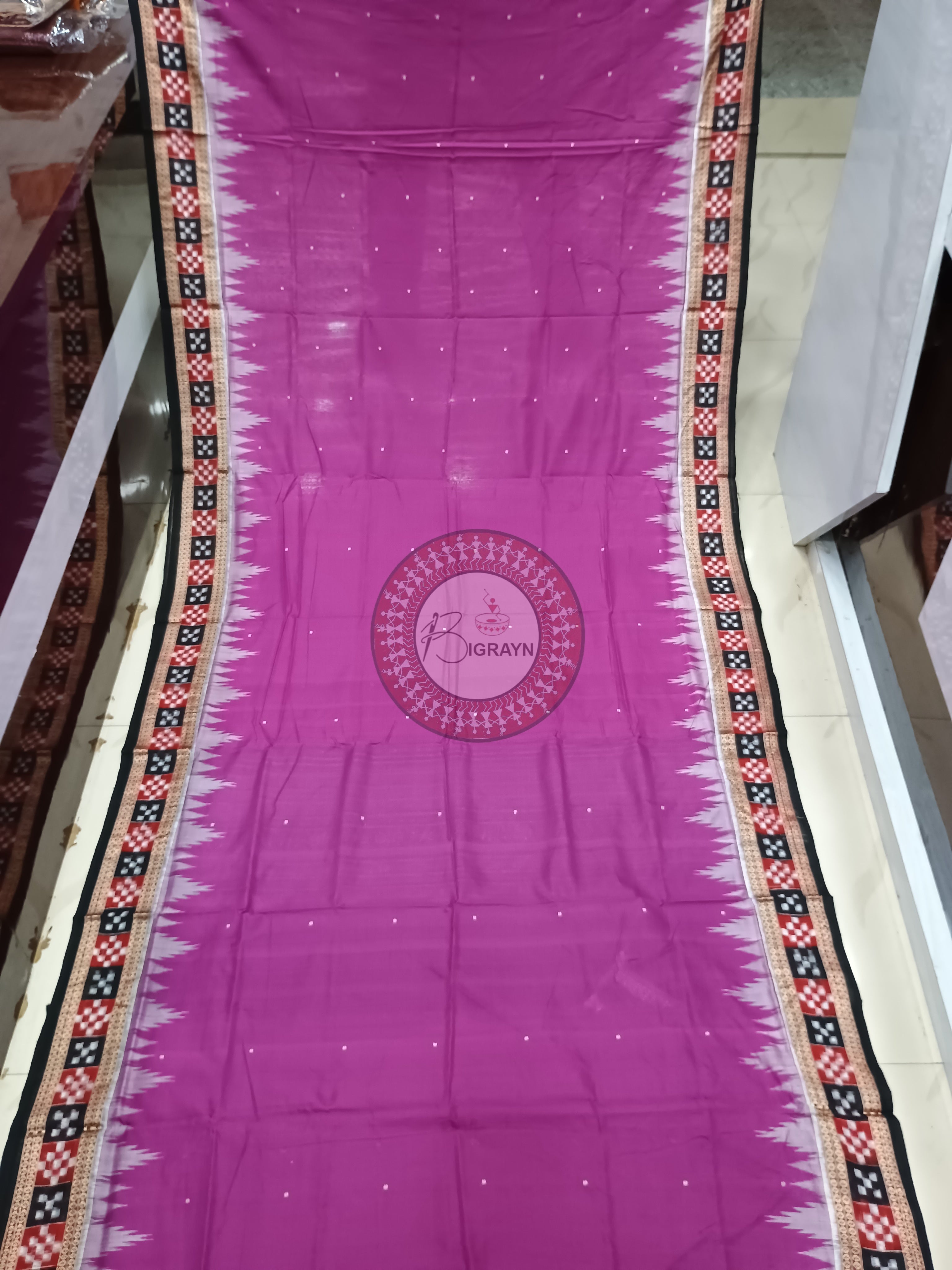 Purple Black Pasapali Border Handloom Sambalpuri Cotton Saree