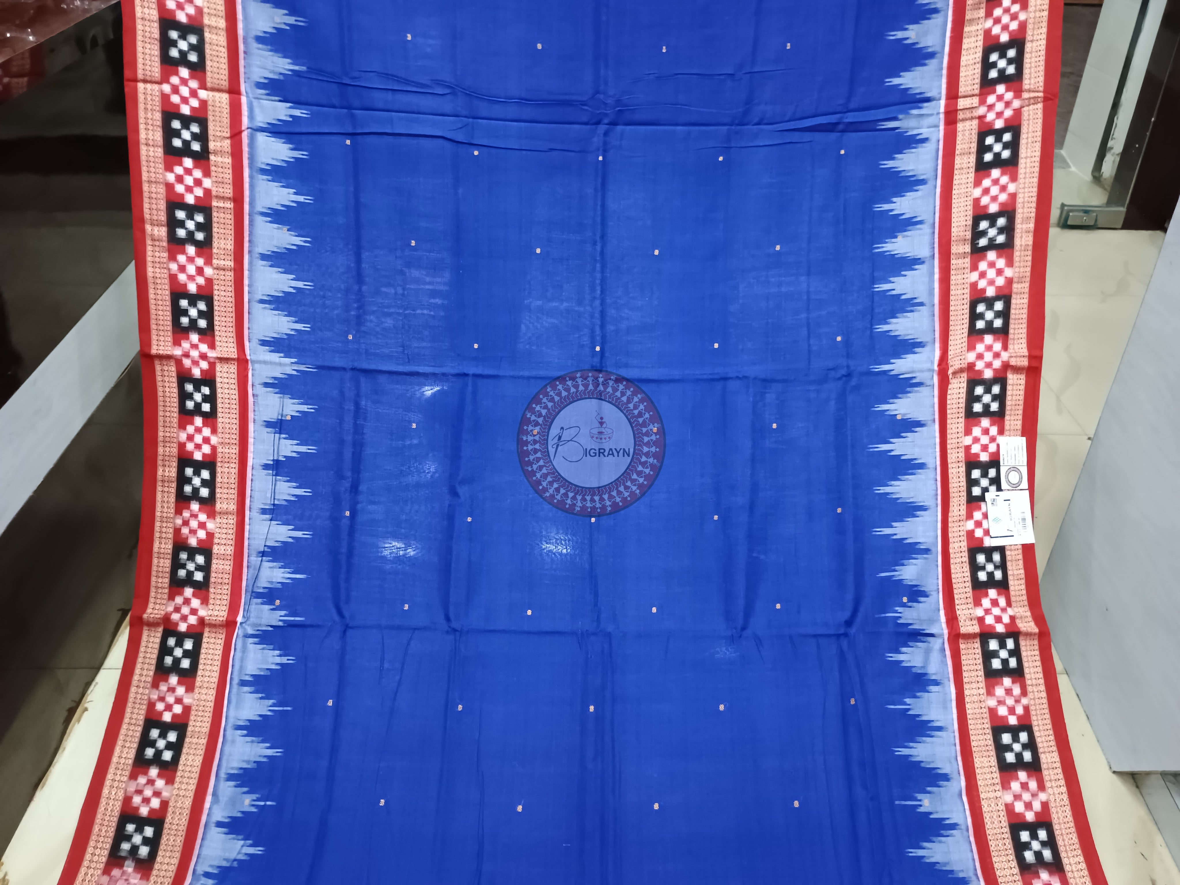 Blue Maroon Buti Pasapali Border Handloom Sambalpuri Cotton Saree