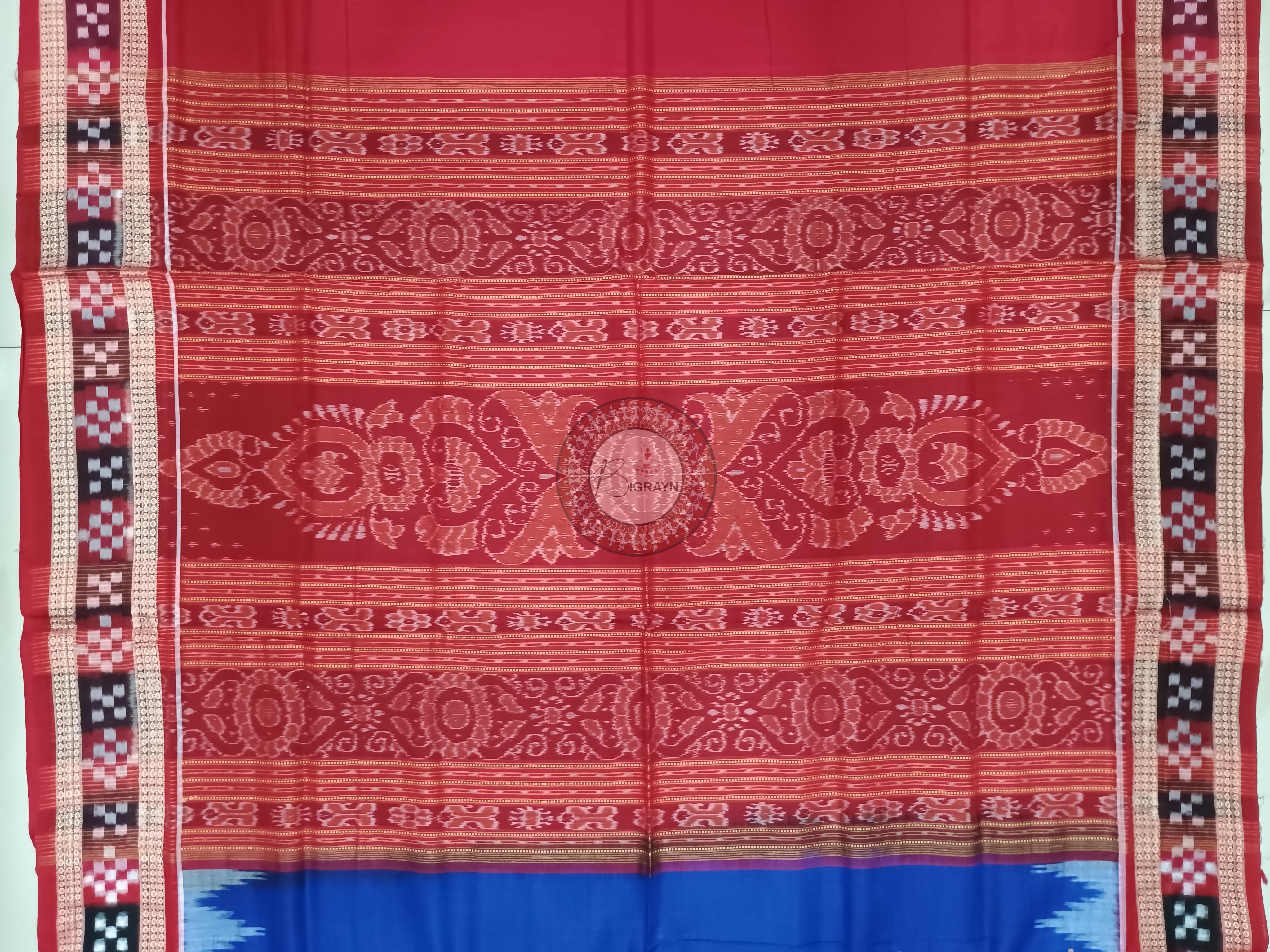 Blue Maroon Buti Pasapali Border Handloom Sambalpuri Cotton Saree