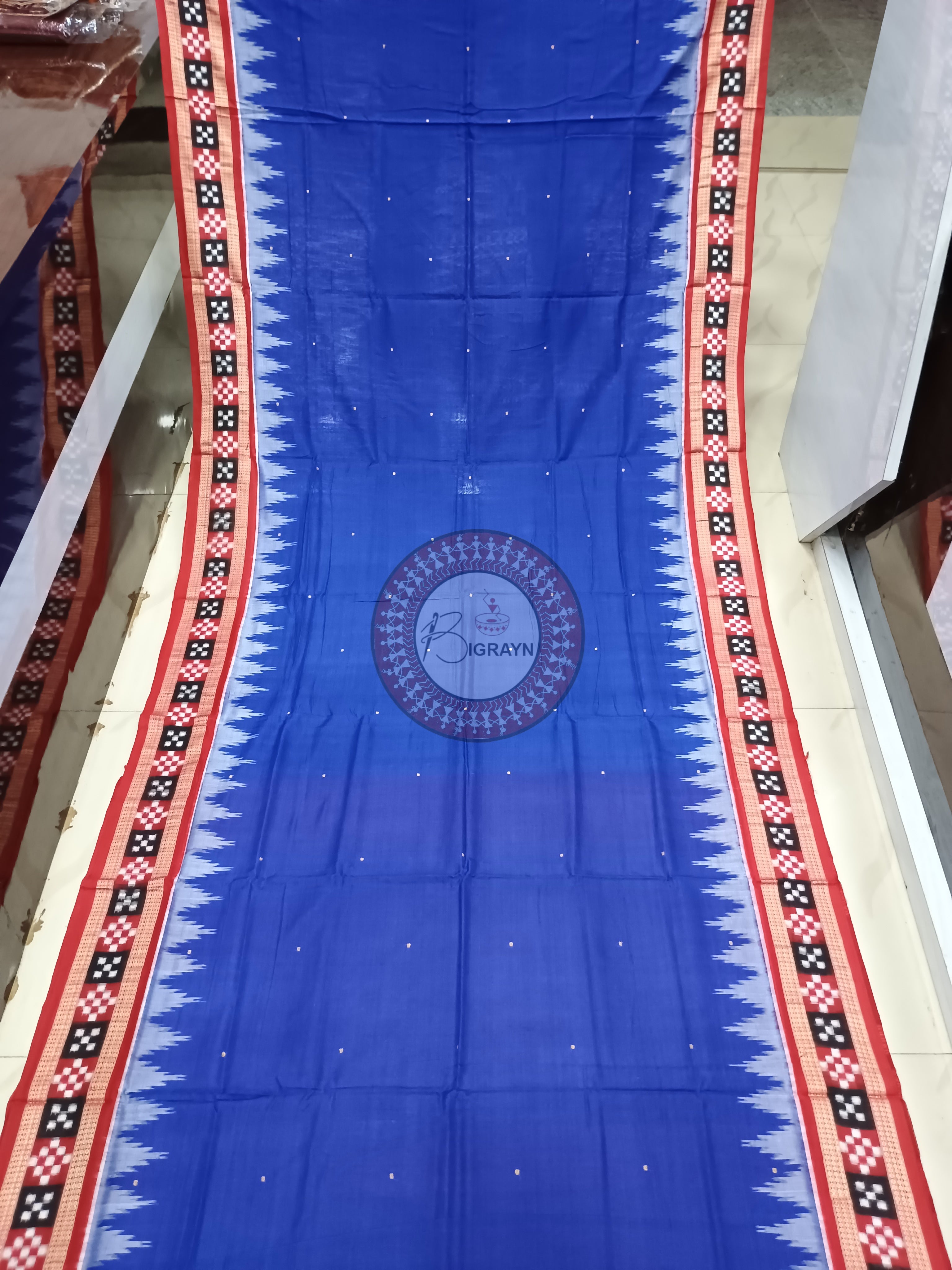 Blue Maroon Buti Pasapali Border Handloom Sambalpuri Cotton Saree