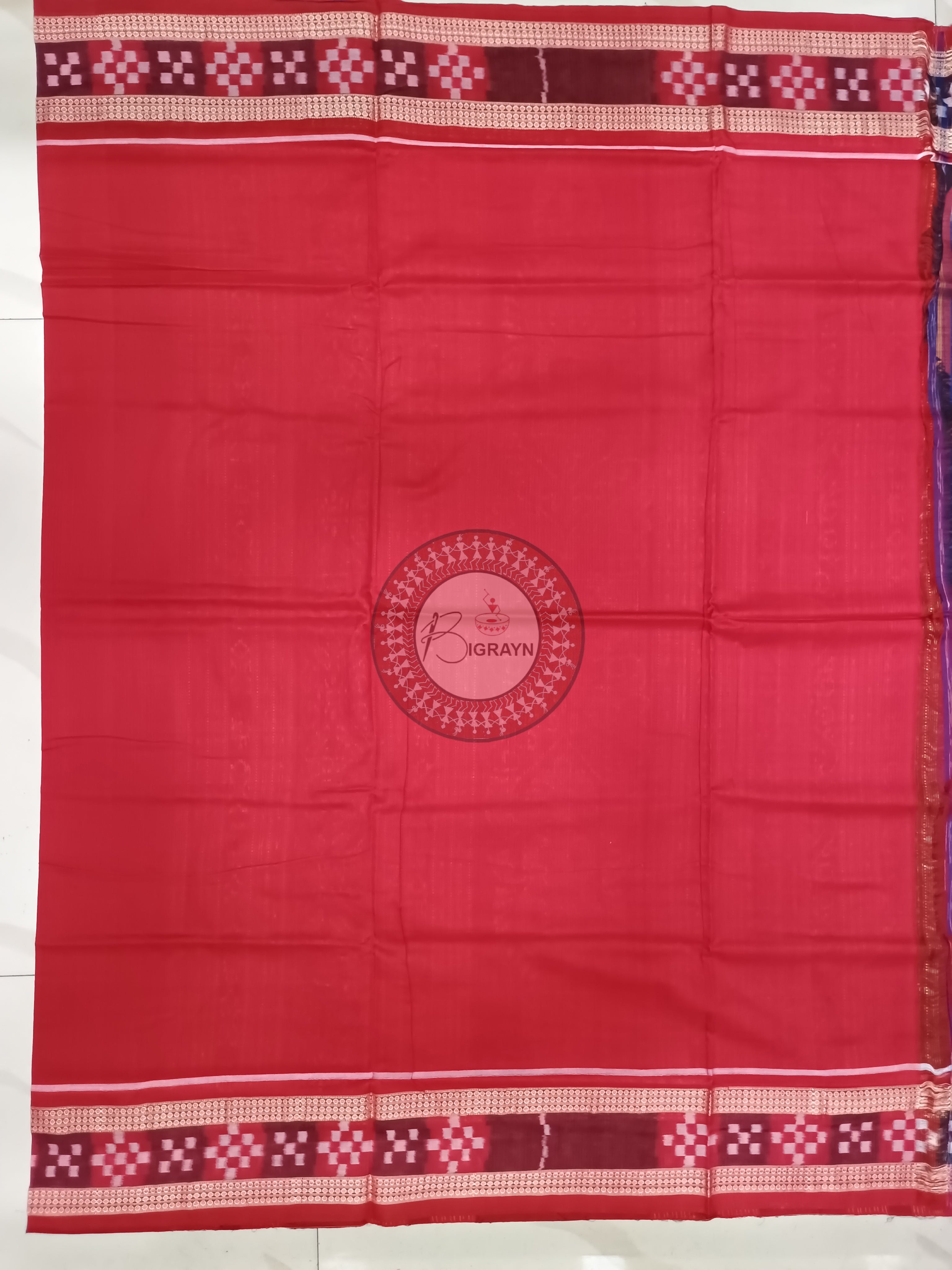 Blue Maroon Buti Pasapali Border Handloom Sambalpuri Cotton Saree