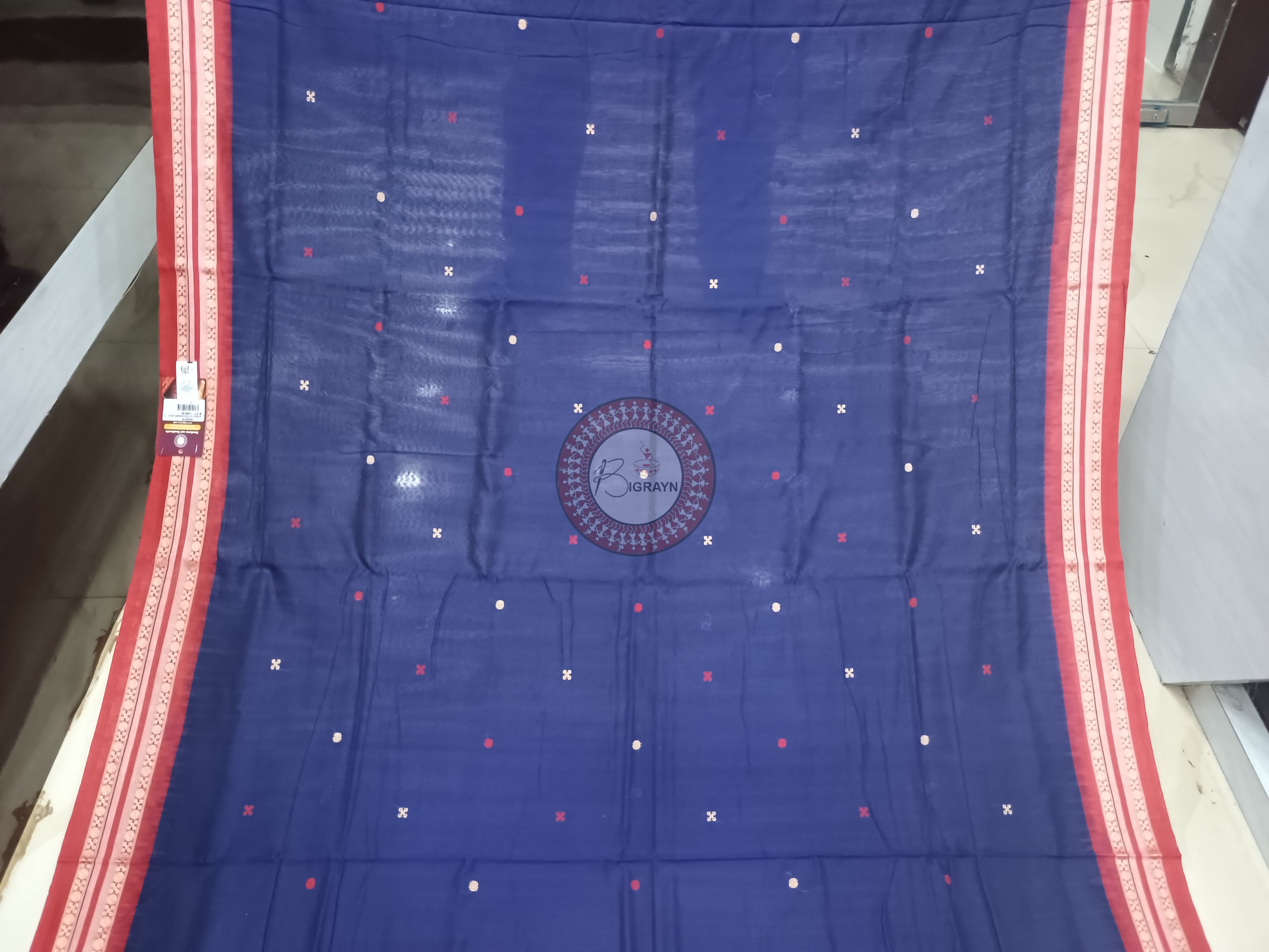 Navy Blue Maroon Bomkai konark Jaala Cotton Saree